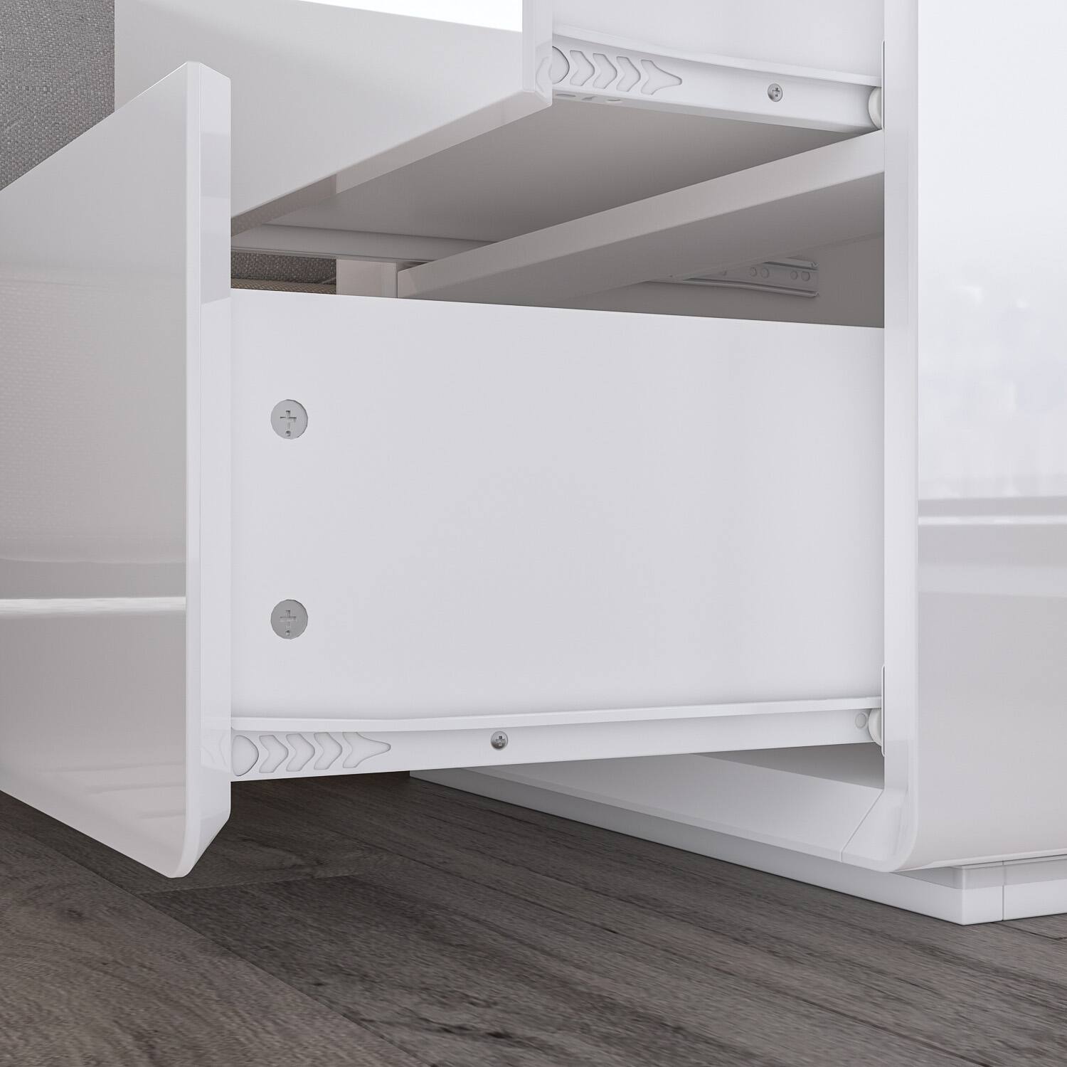 Alt View 2. FUFU & GAGA - Modern 2-Drawer Nightstand Bedside Table with Warm Light, Hidden Handle, Rounded Corners, Storage Cabinet for Bedroom - White.