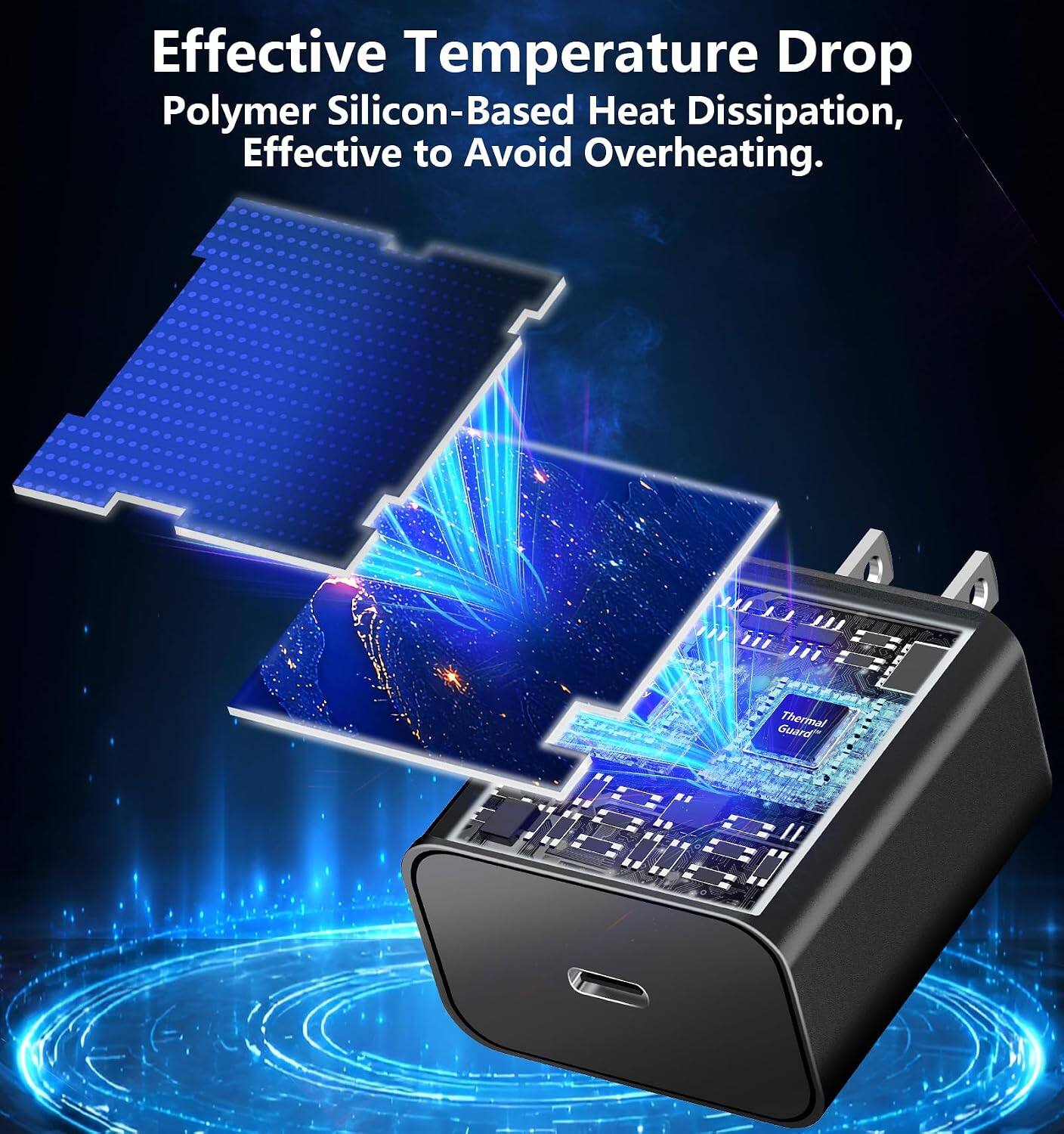 Effective Temperature Drop  
Polymer Silicon-Based Heat Dissipation, Effective to Avoid Overheating.