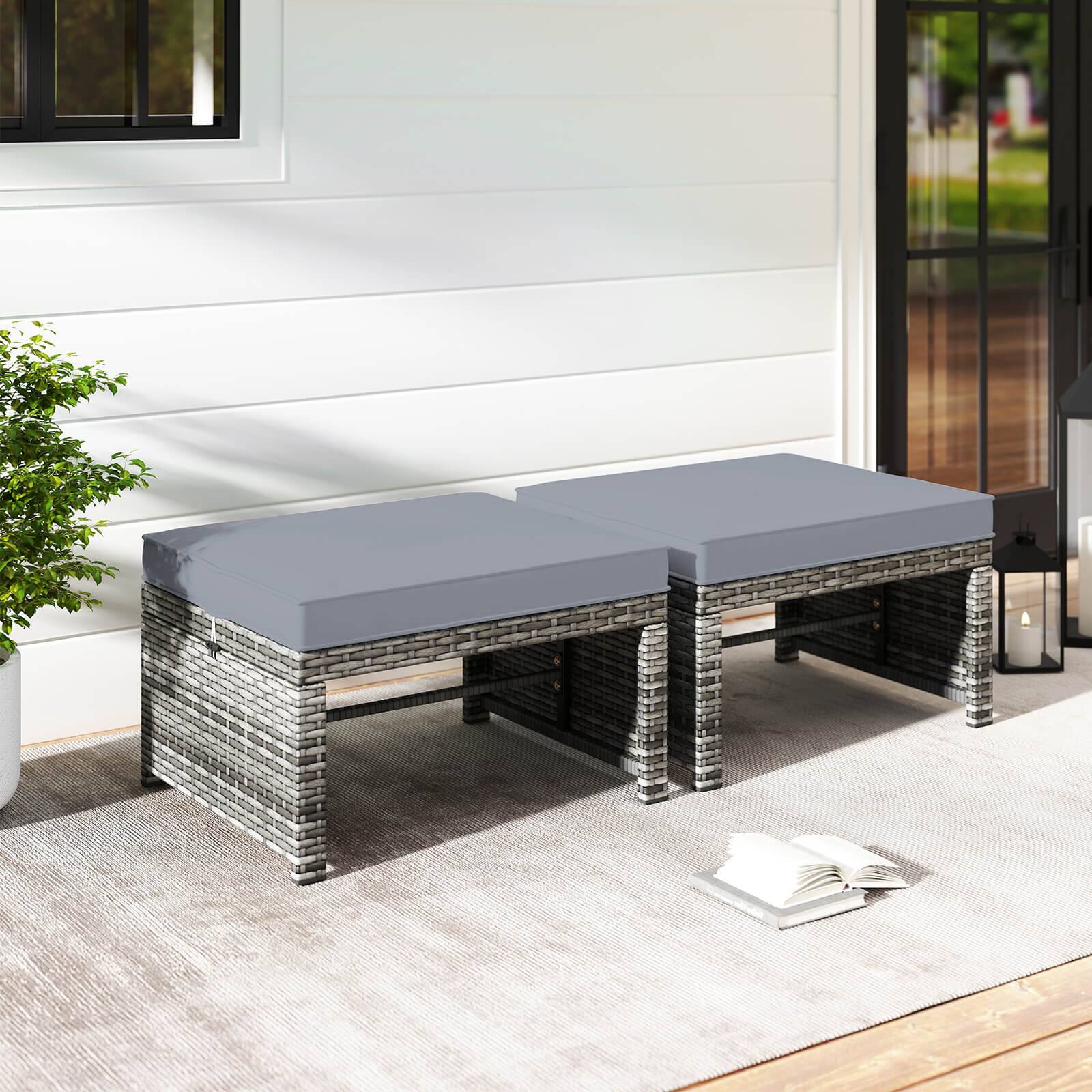 Costway Patio Ottomans Set of 2 PE Rattan Footstools with Removable ...
