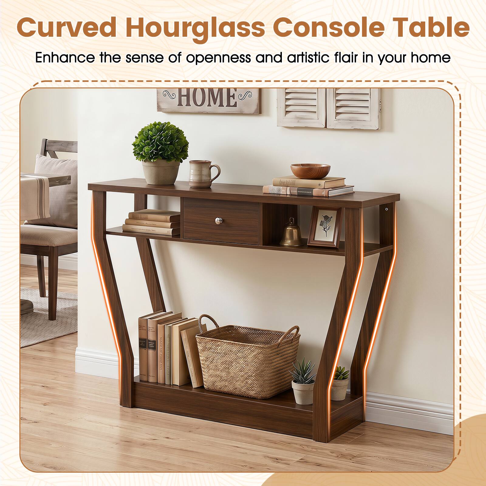 Curved Hourglass Console Table  
Enhance the sense of openness and artistic flair in your home