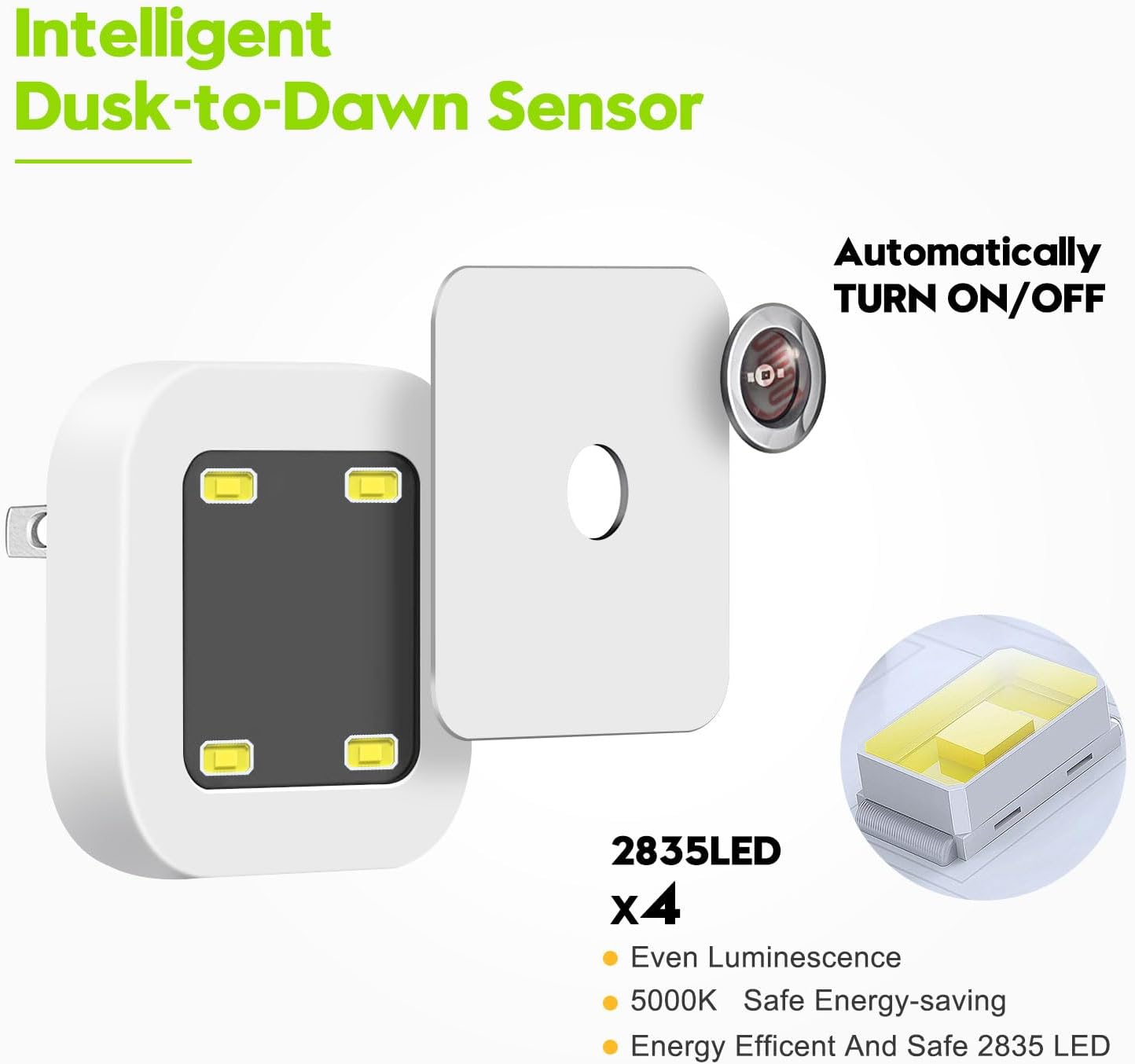 Intelligent Dusk-to-Dawn Sensor Automatically TURN ON/OFF 2835LED x4 Even Luminescence 5000K Safe Energy-saving Energy Efficient And Safe 2835 LED