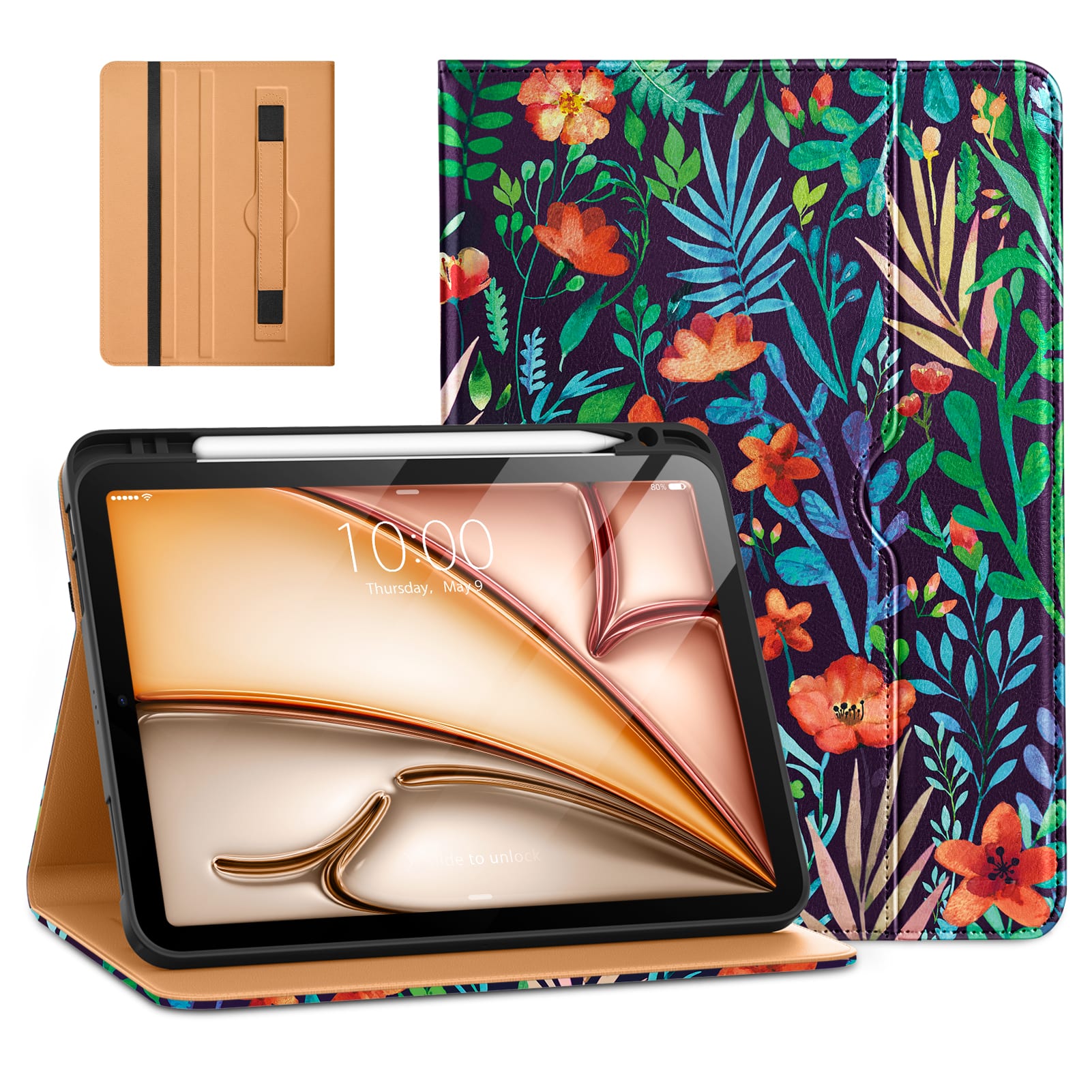 DTTO - Case for iPad Air 11-inch M2/M3 & Air 4th/5th Gen – Premium Leather Folio with Pencil Holder, Auto Sleep/Wake - Jungle Night