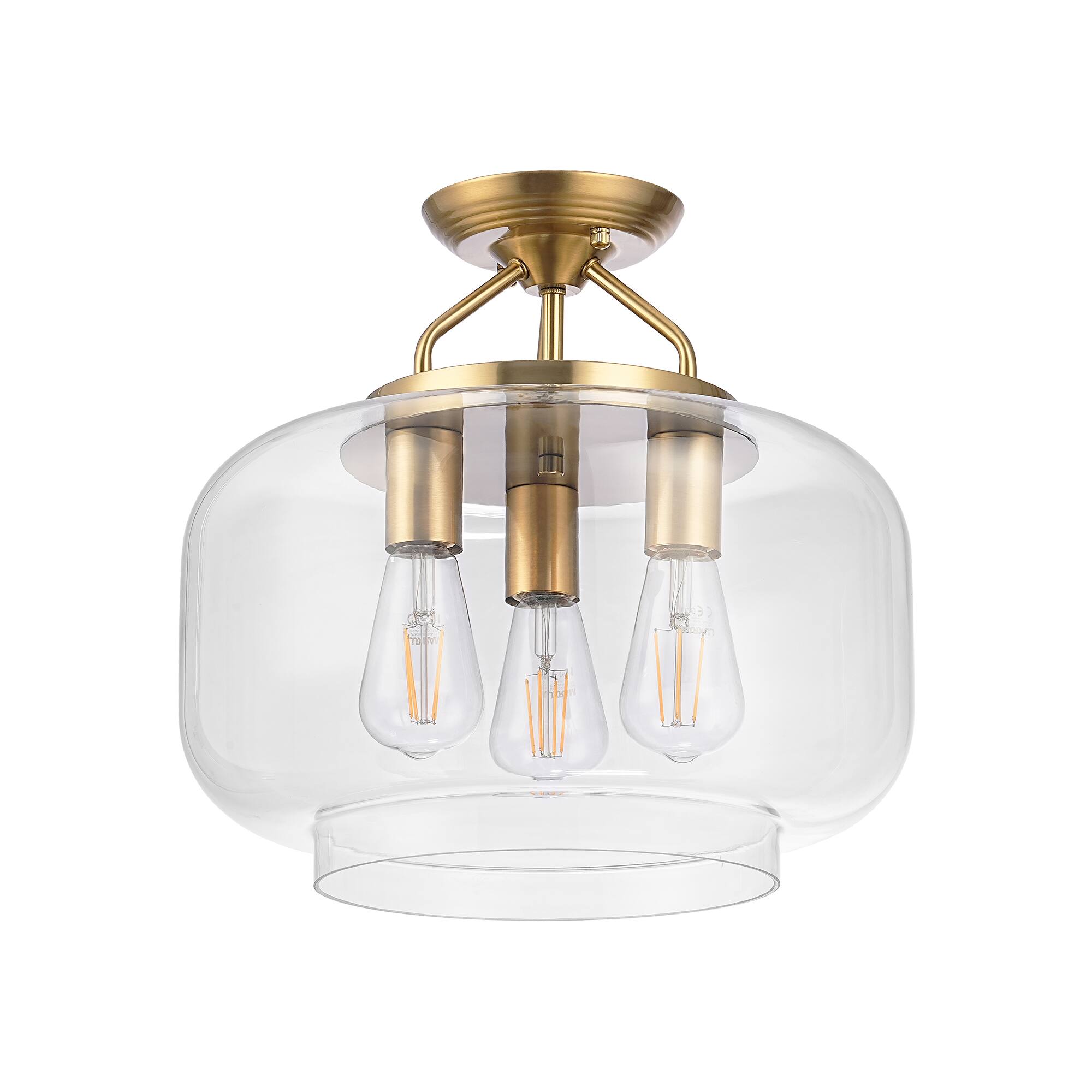 Alt View 2. Parrot Uncle - 15 Inch Modern Clear Glass 3 Light Semi Flush Mount Ceiling Light for Hallway, Kitchen, Bedroom - Clear.