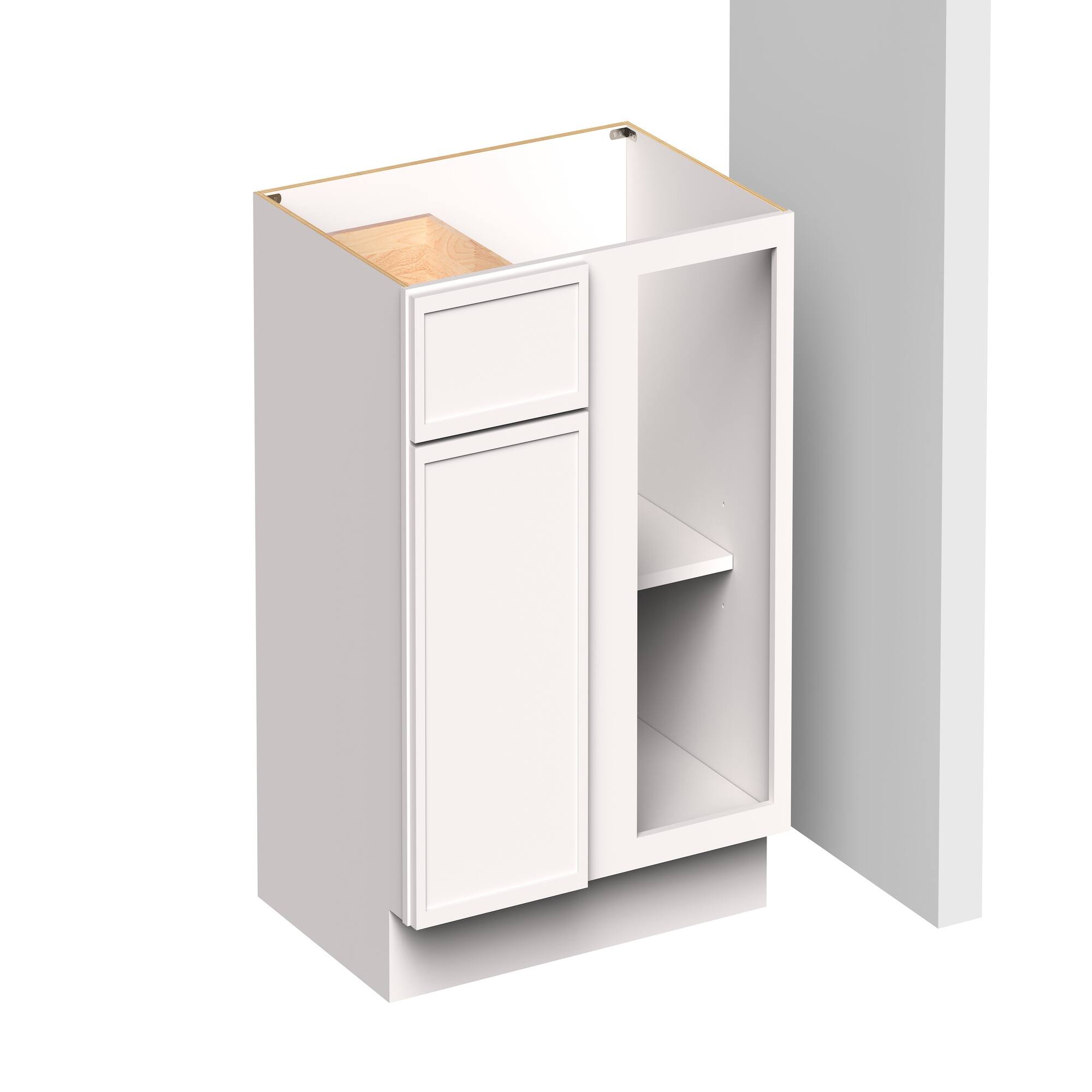 Angle. Boyel Living - 33-in W x 34.5-in H x 24-in D Slim Shaker RTA Kitchen Blind Corner Base Cabinet with Soft-Close - Snow White.