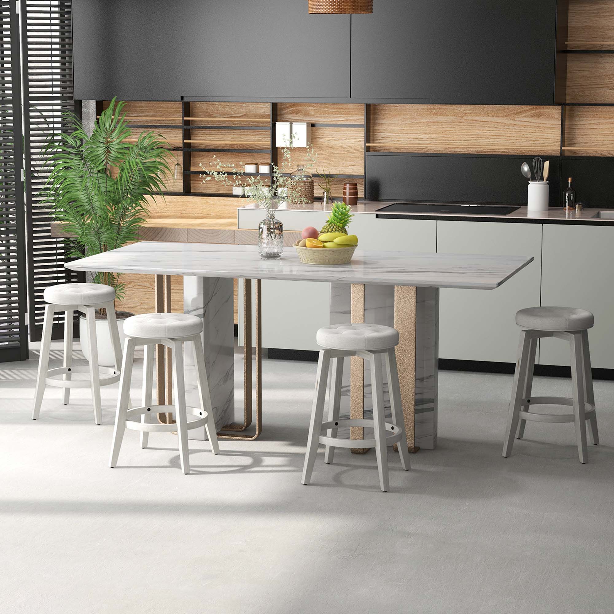 Alt View 1. Gymax - Gymax Set of 4 Swivel Bar Stools 26'' Counter Height Upholstered Seats Rubber Wood Frame Beige - Black.