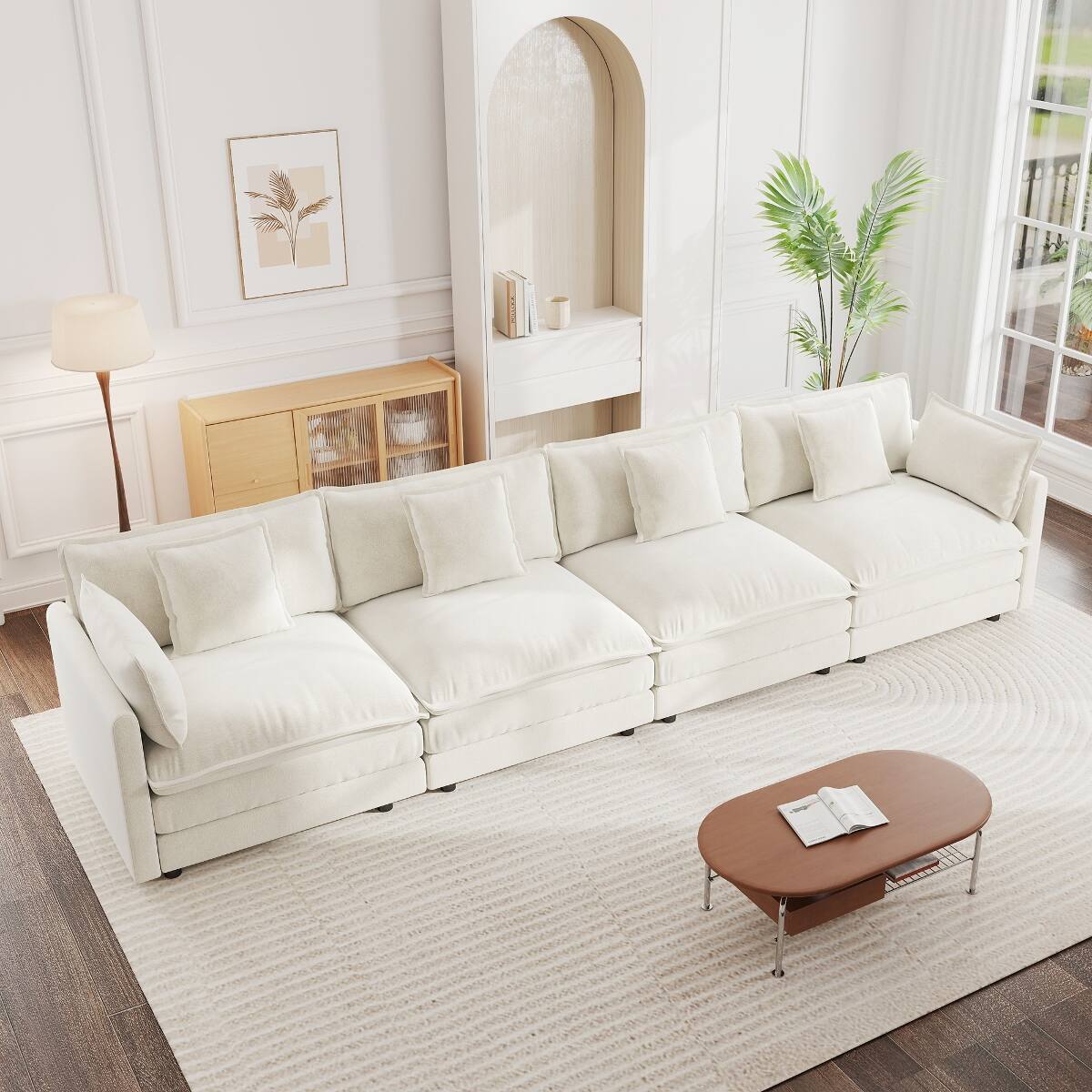 Front. Ropilly - Ropilly White 4 Seater Sofa, Chenille Fabric Sofa with Modular Sectional Layout for Living Room - White.