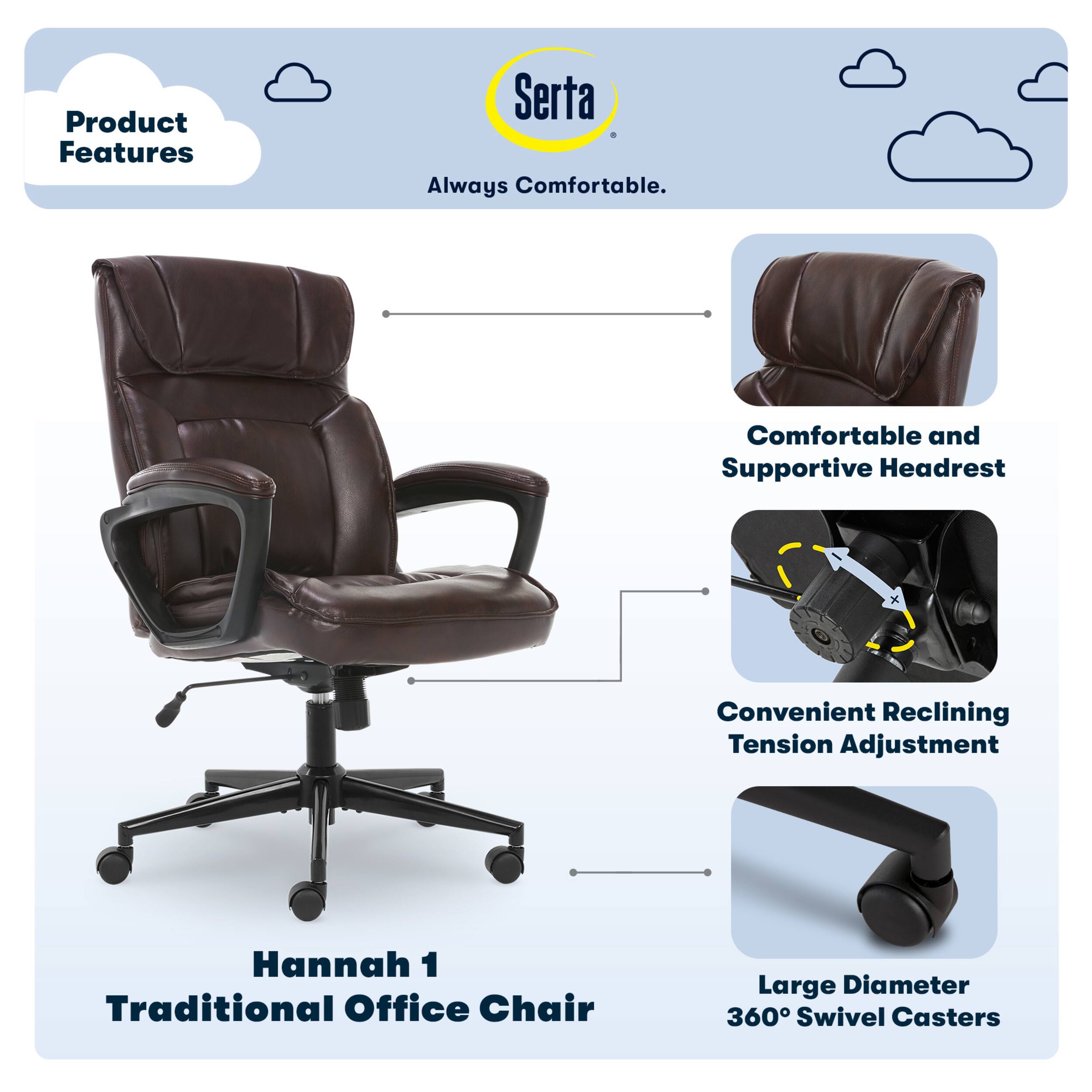 Left. Serta - Hannah Upholstered Executive Office Chair with Headrest Pillow - Smooth Bonded Leather - Biscuit.