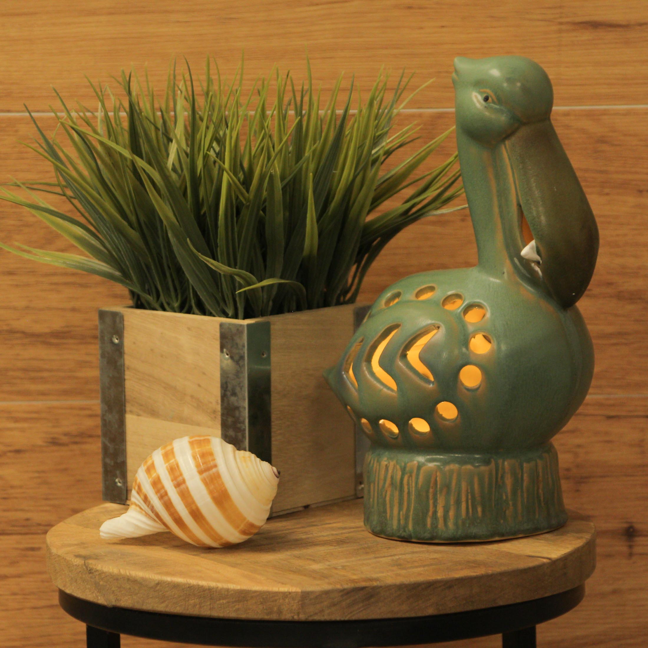Alt View 3. Mayrich Company - Charming Porcelain Pelican Light with ON/OFF Switch – Whimsical Coastal Décor for Nightstand, Living Room, or Office - Teal.