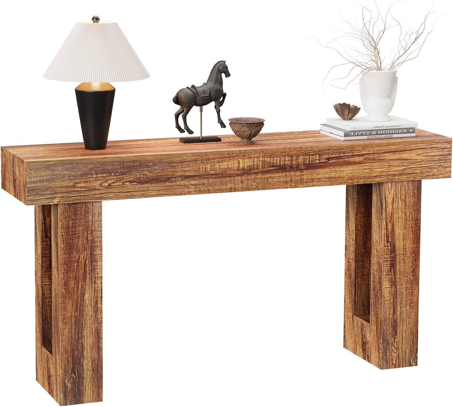 Jojoka - Console Table, 63" Long Narrow Rectangular Farmhouse Wood Entryway Table , Sofa Table Behind Couch,Natura - Brown