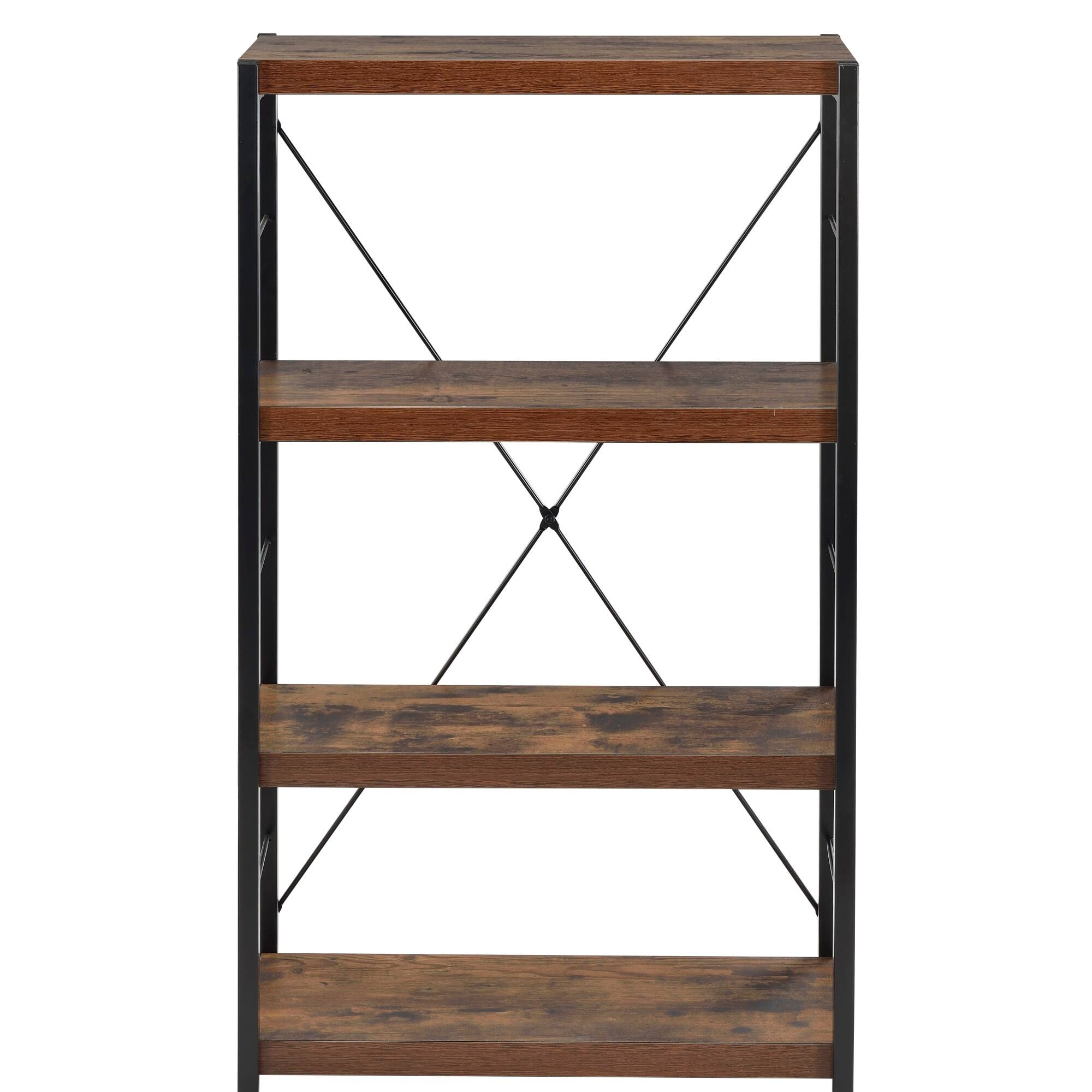 Back. GOODSILO - Modern Weathered Oak and Black Finish Three-Tier Bookshelf with Metal Frame and Paper Veneer Shelves - Black+Oak.