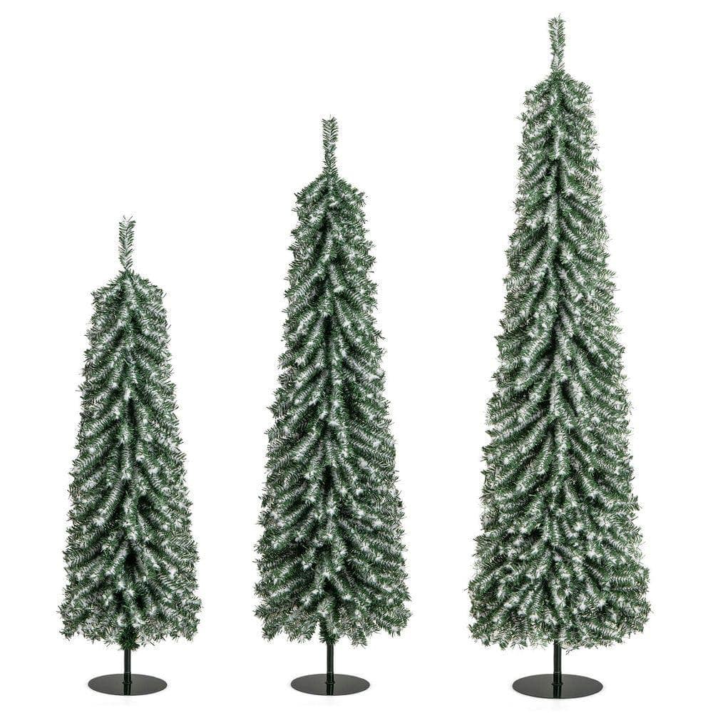 Resenkos - Set of 3 Artificial Christmas Trees - Realistic Snow Detail, /Black - Green