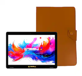 LINSAY - 10.1" Octa Core 256GB Storage Android 15 Tablet with Leather Case - Brown