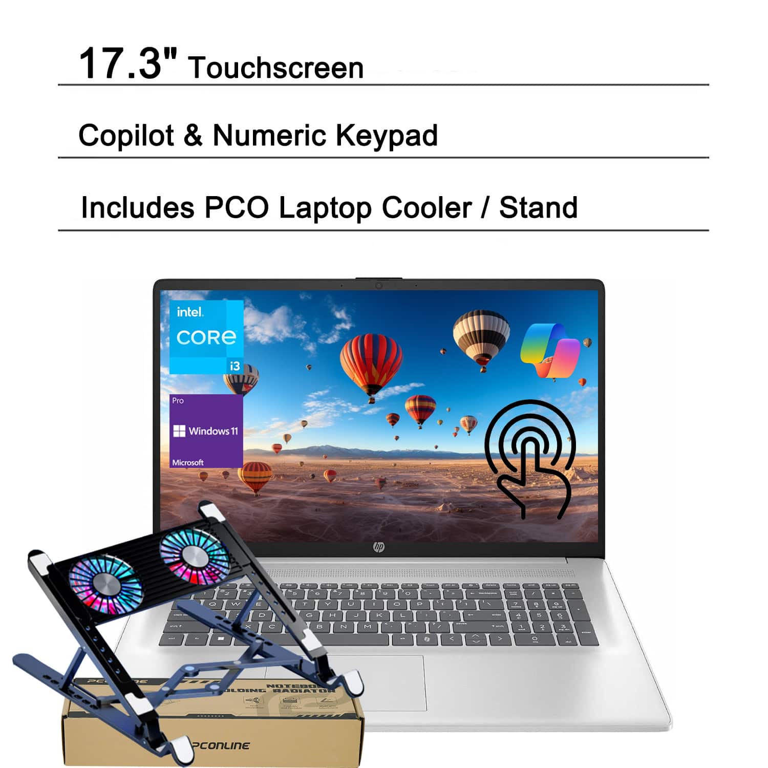 HP - 17.3" Touchscreen Laptop – Intel Core i3 (8-Cores) with 16GB RAM - 256GB SSD - Copilot & Privacy Shutter & Numeric KP - Silver