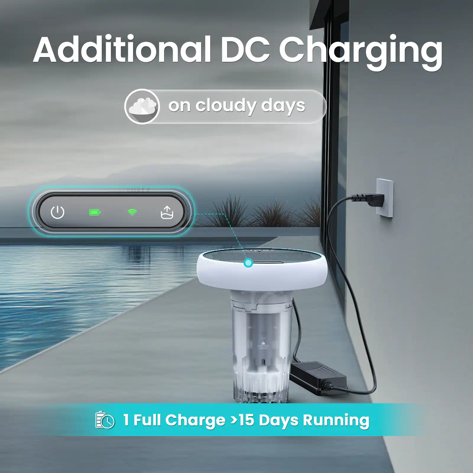 Additional DC Charging  
on cloudy days  

1 Full Charge > 15 Days Running