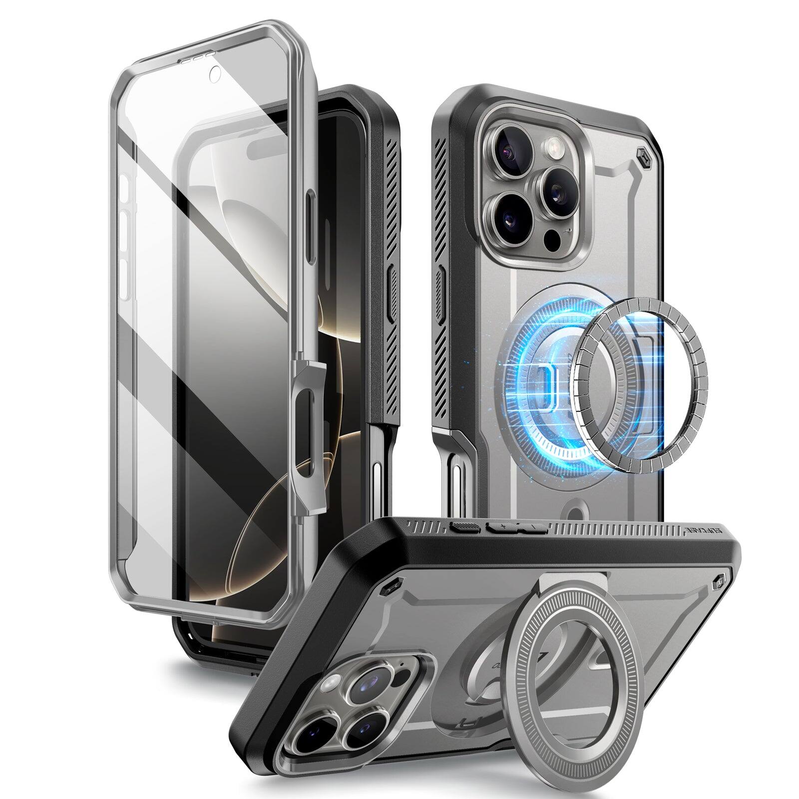 Left. SUPCASE - iPhone 16 Pro Max 6.9 inch Unicorn Beetle PRO MAG Rugged MagSafe Case-Titan Gray - Titan Gray.
