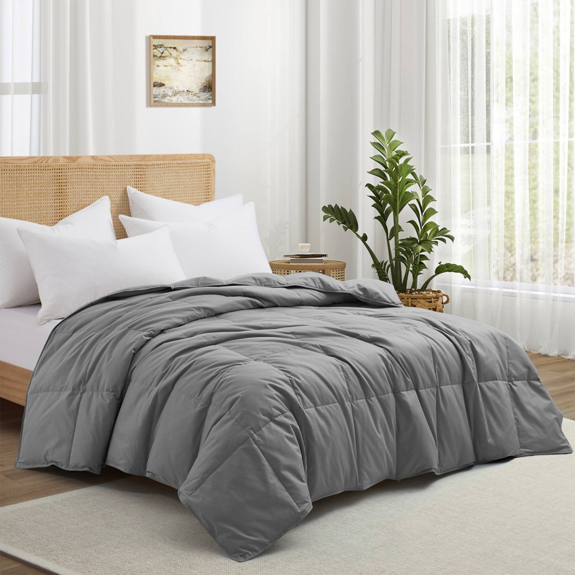 Angle. Puredown - Puredown Luxurious 300TC 100% Organic Cotton Down Feather Fiber Comforter, Gray, Full/Queen - Gray.