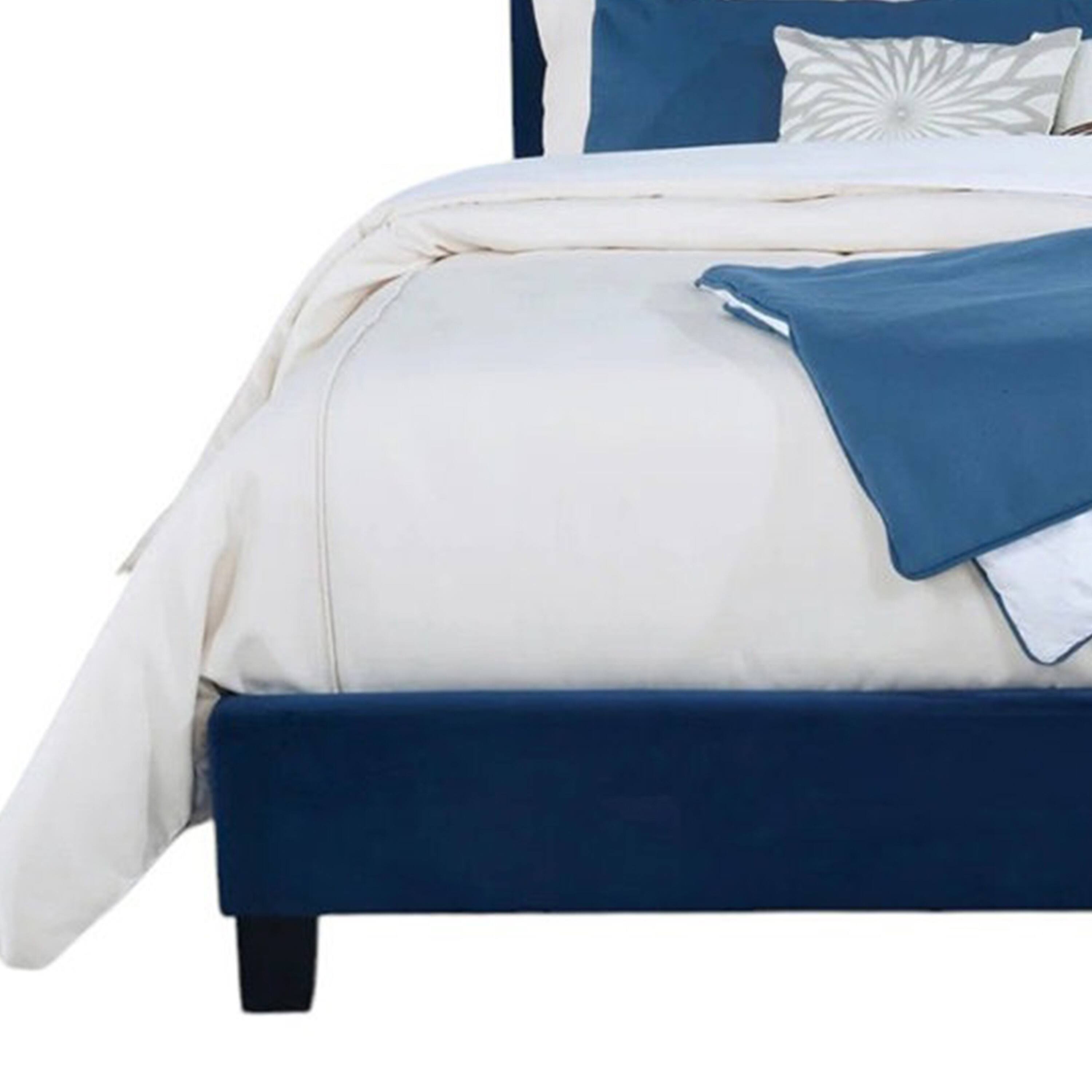 Alt View 3. Manhattan Lane - Hiu Queen Size Bed, Wingback Headboard, Navy Blue Velvet Like Upholstery - Navy Blue.