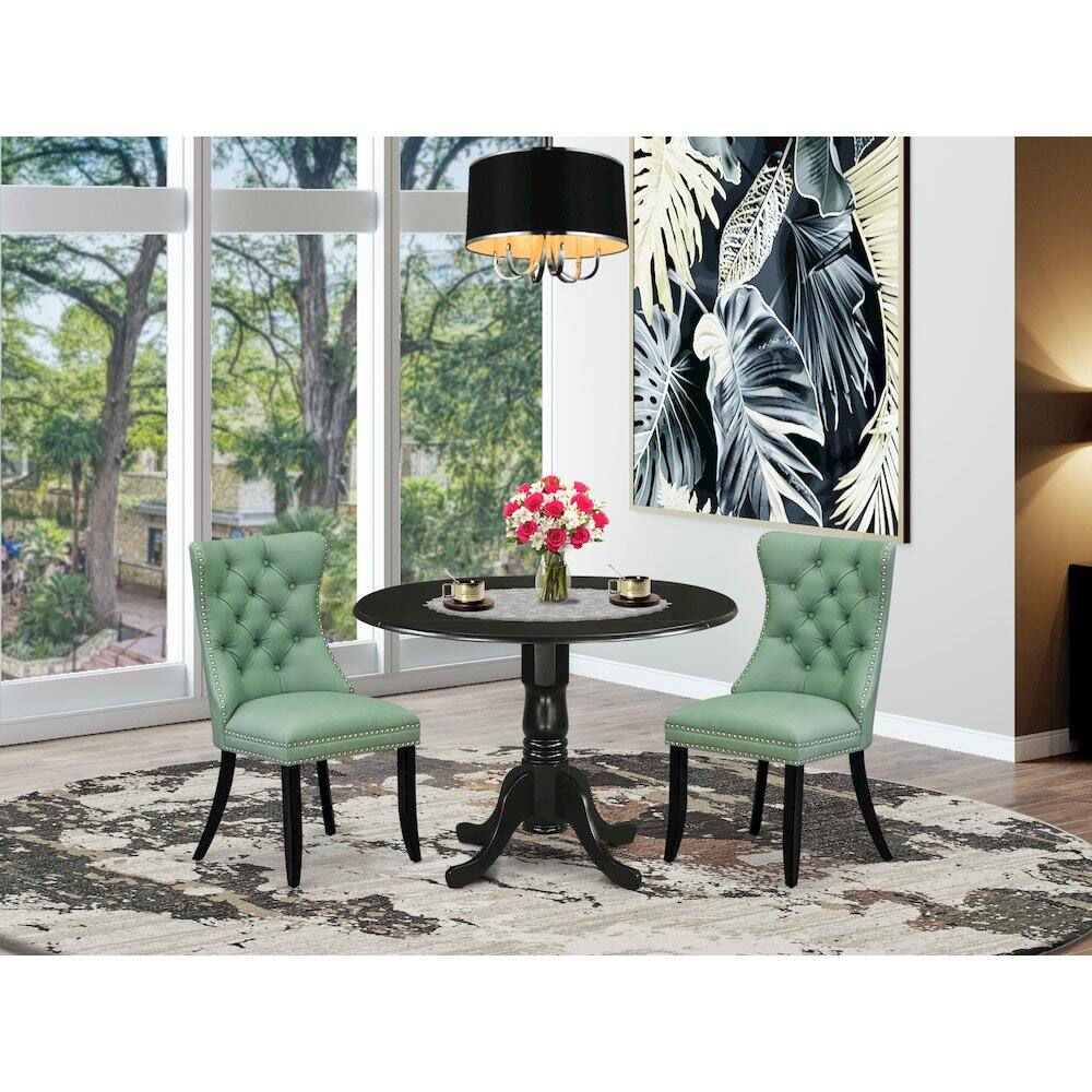 Alt View 9. East West Furniture - 3 Piece Kitchen Table Set Consists of a Round Dining Table with Dropleaf - Black.