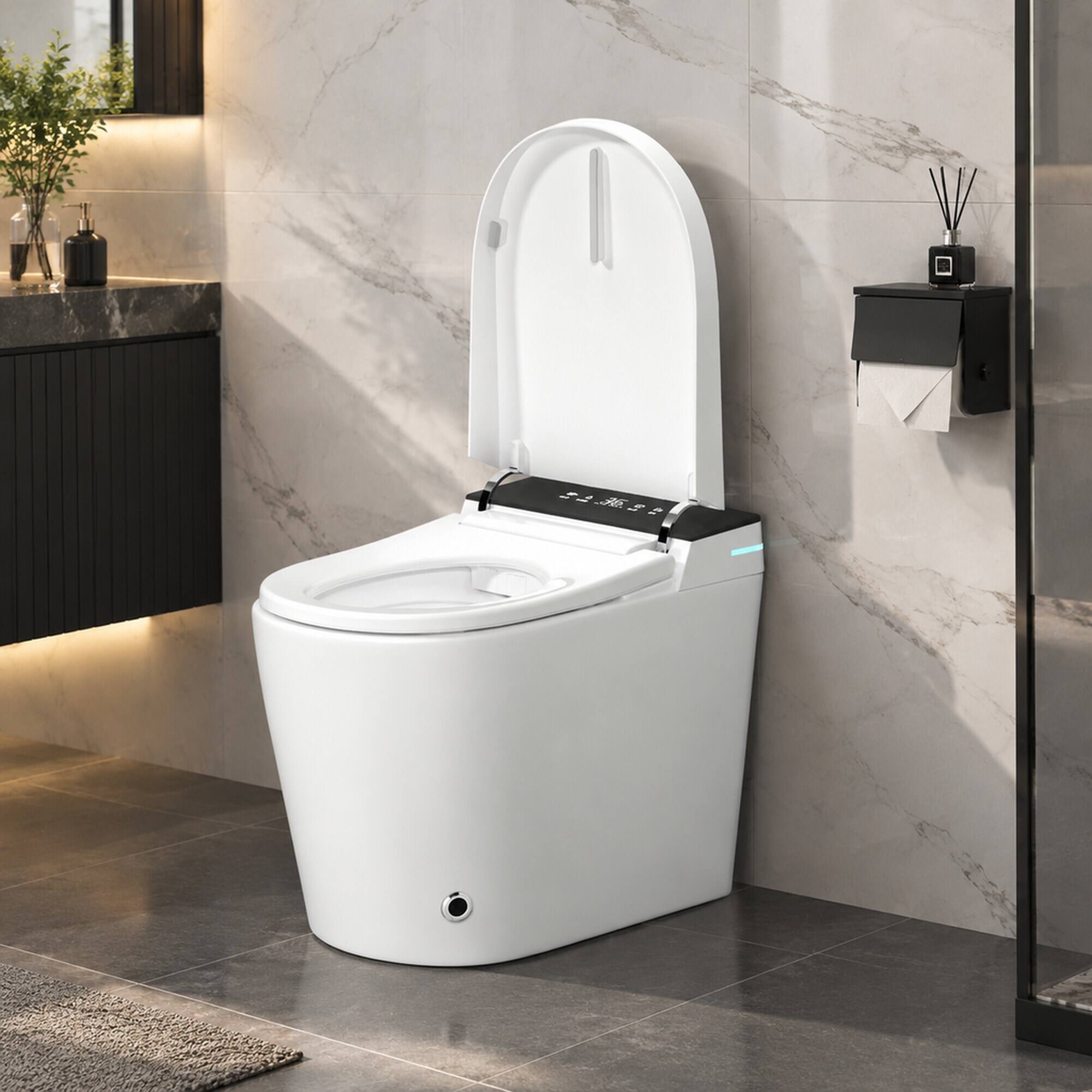 Alt View 1. RYHNUYNE - Compact Tankless Smart Bidet Toilet,23.25" Depth Auto Open Flush Heated Seat Warm Dryer For Small Bath - White.