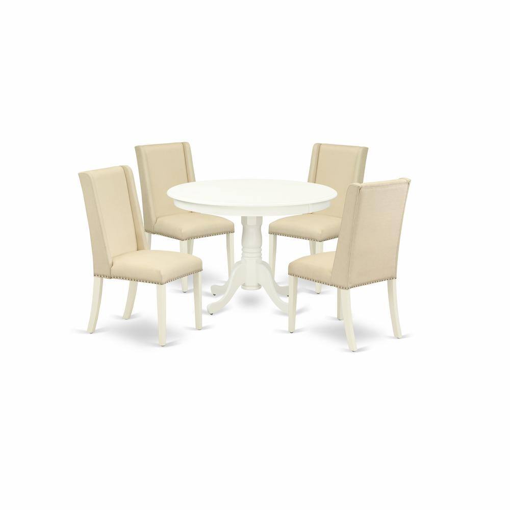 Back. East West Furniture - Dining Room Set Linen White - Brown.