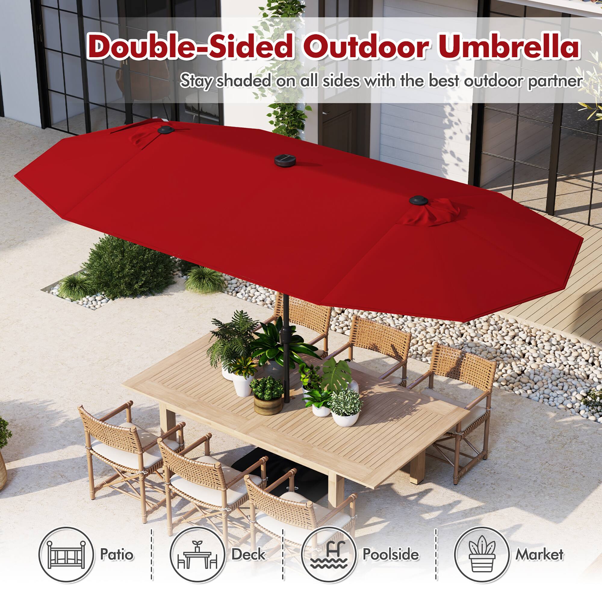 Double-Sided Outdoor Umbrella, Stay shaded on all sides with the best outdoor partner, Patio, Deck, Poolside, Market