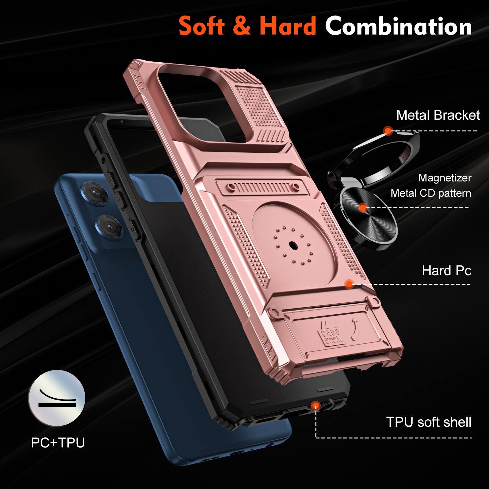 Soft & Hard Combination Metal Bracket Magnetizer Metal CD pattern Hard Pc CARD - - PC+TPU TPU soft shell