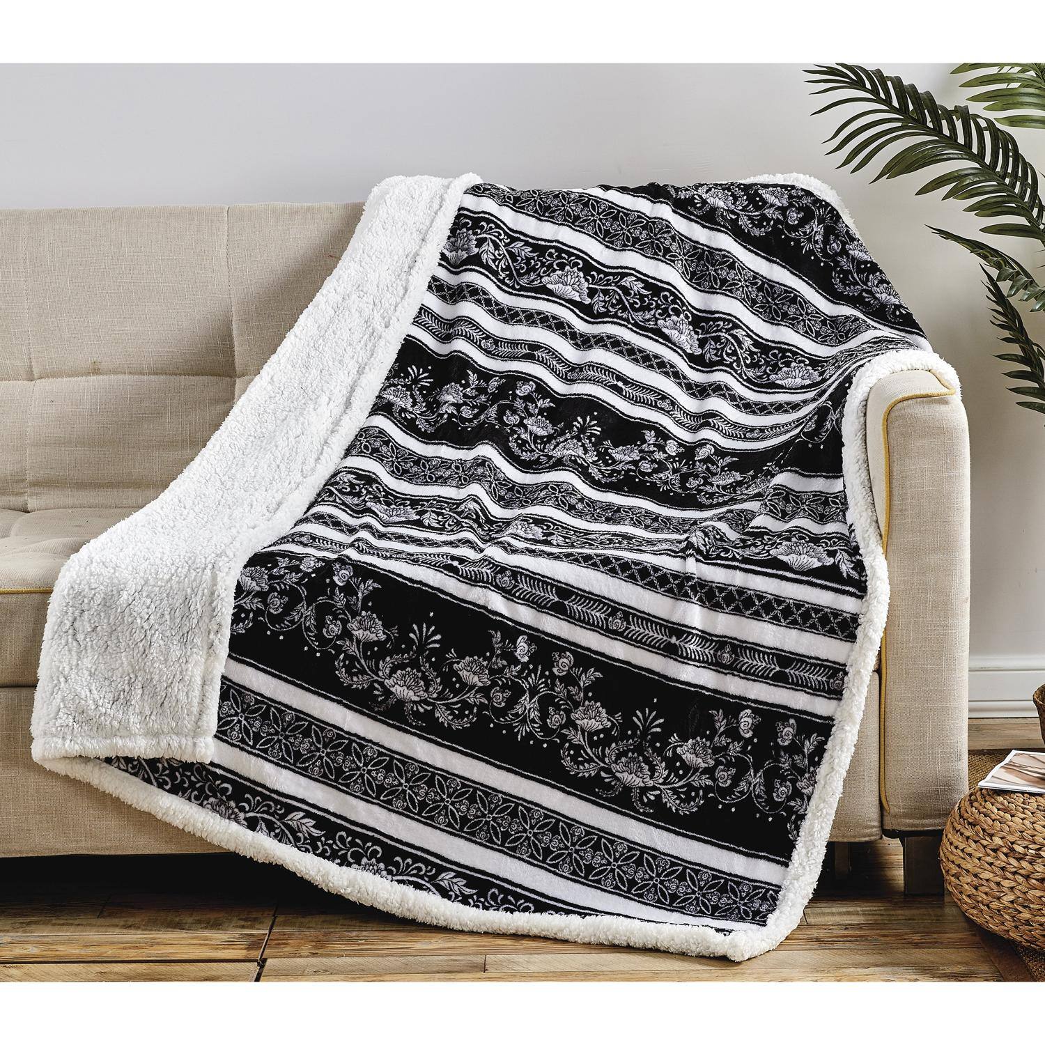 Alt View 2. Noble House - Plazatex Odelia with Sherpa Plush Decorative All Season Plum Throw Blanket 50" x 60" Black - Black.