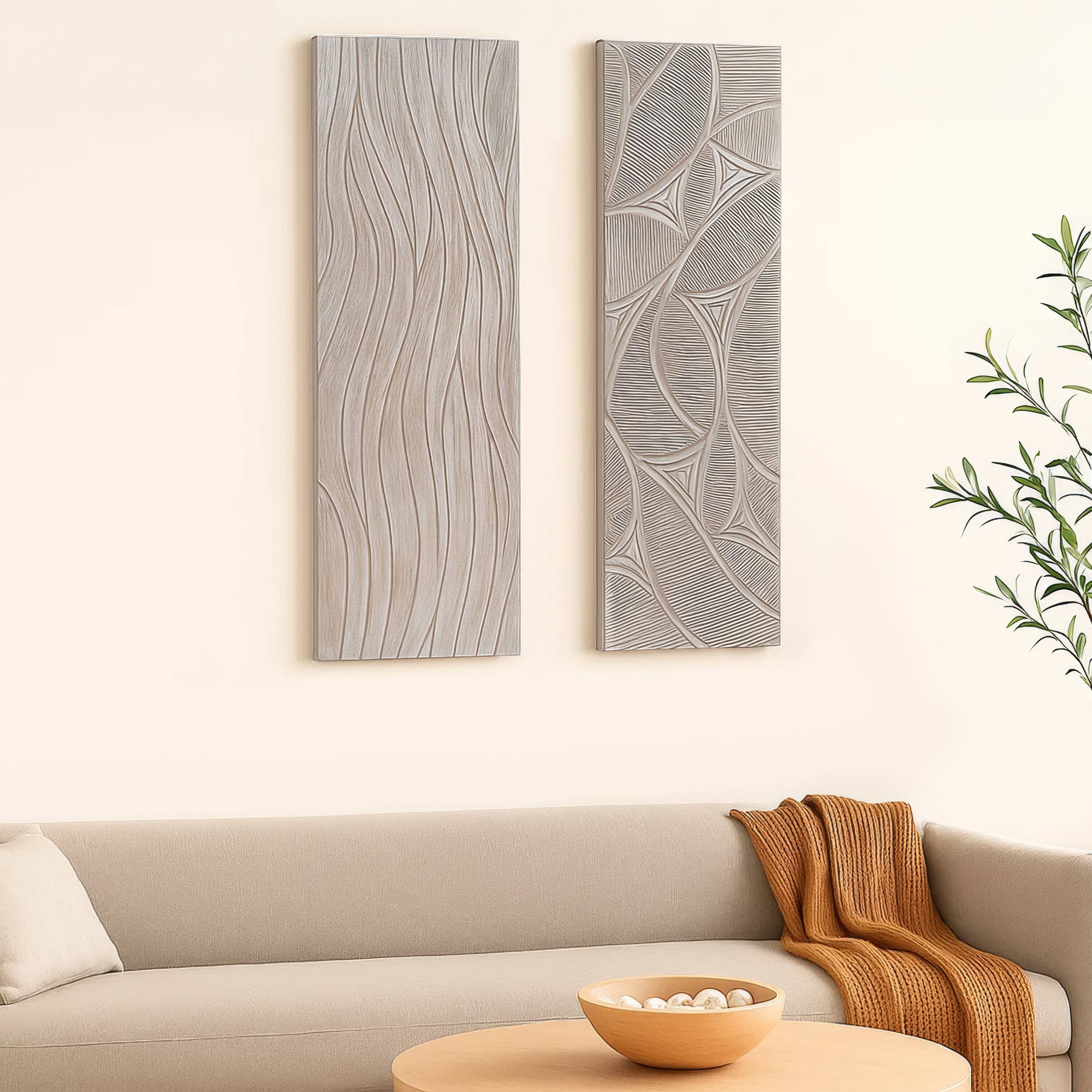 Alt View 10. Manhattan Lane - 2pc Wood Wall Art Panels | 16x48 Inch Abstract Geometric and Wave Pattern Décor - Distressed Gray.