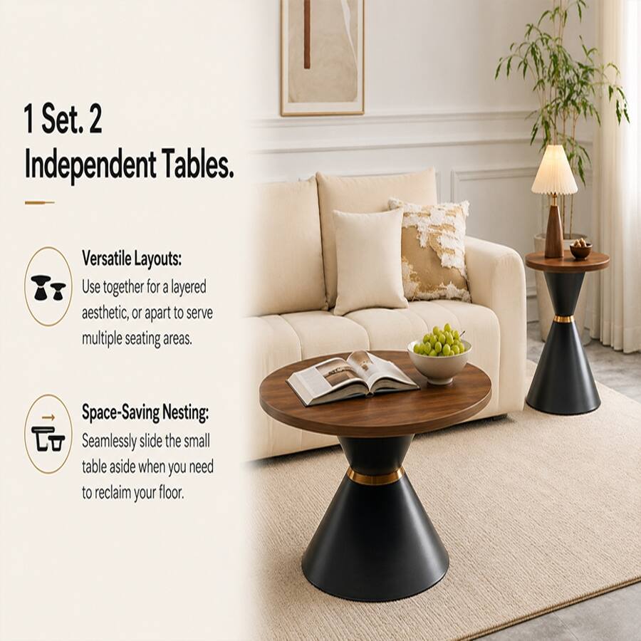 Round Table Base Only Loheer 2 Piece Round Coffee Table Set Walnut Black Metal Base Walnut ...
