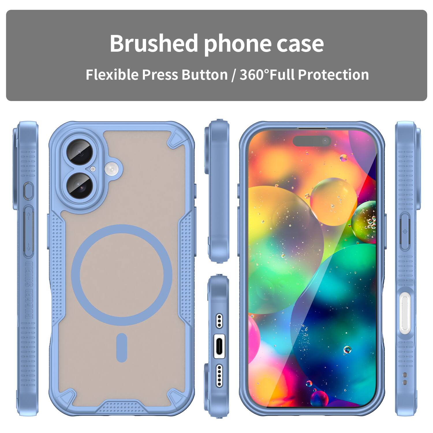 Brushed phone case  
Flexible Press Button / 360° Full Protection