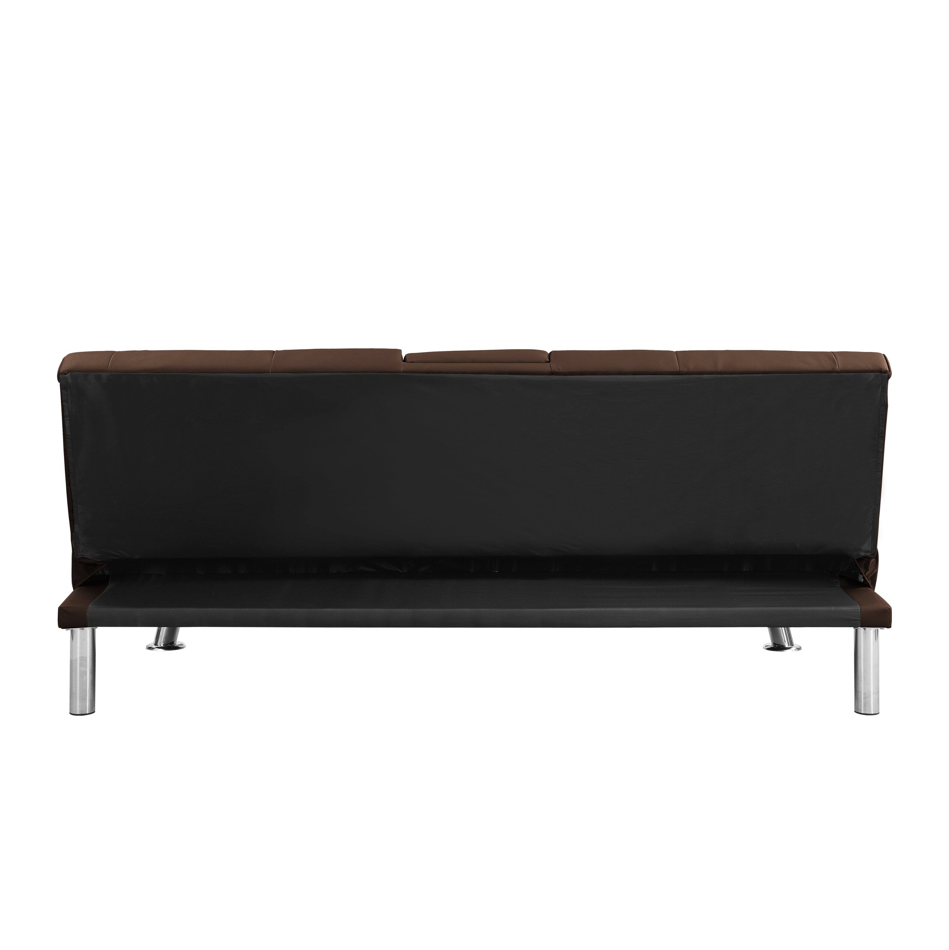 Alt View 6. Tiramisubest - Modern Sofa Bed with Armrest Two Holders, PVC Upholstery, Wood Frame, Stainless Steel Legs, Brown - Brown.