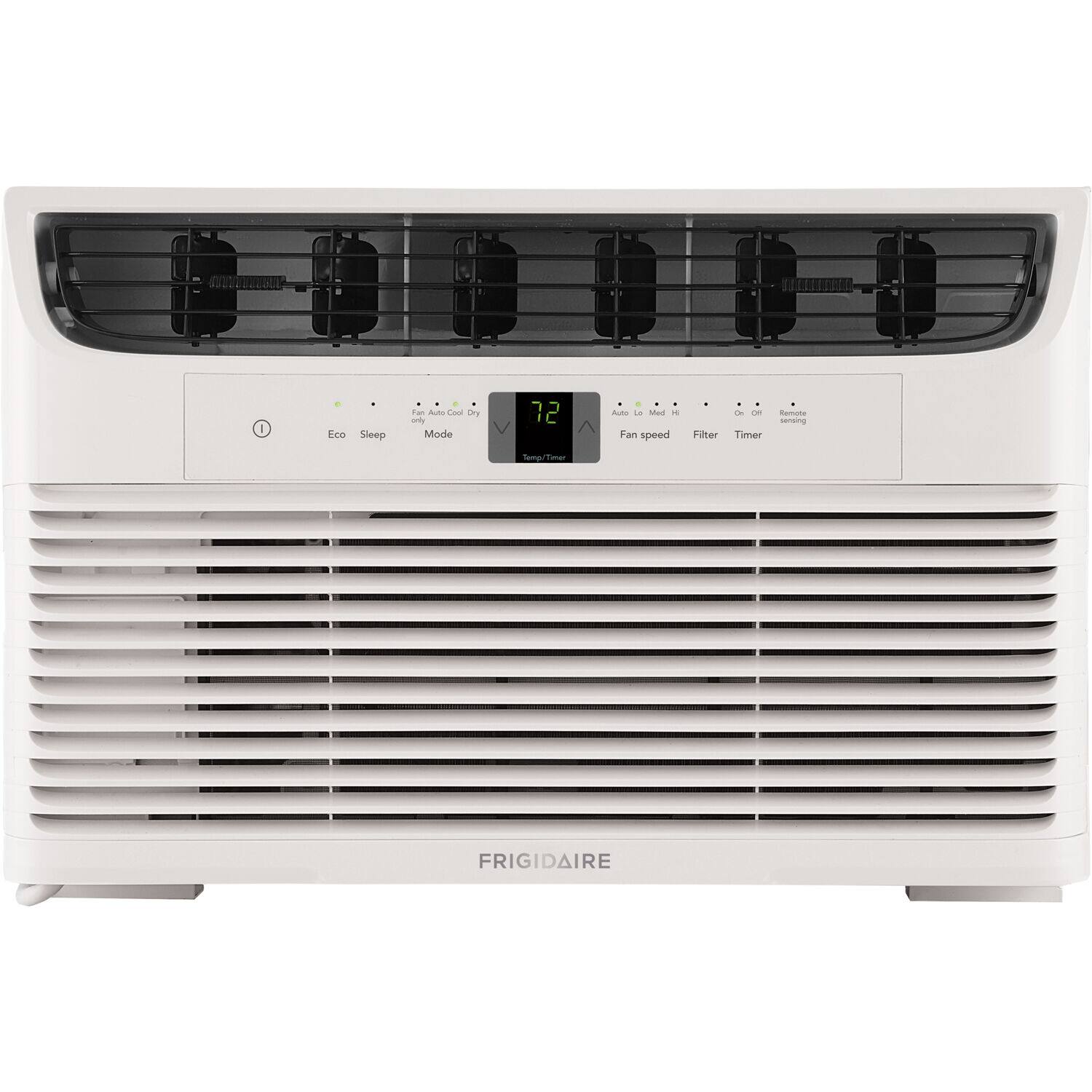 The image features a white Frigidaire air conditioner with a digital display showing the current temperature and time. The air conditioner has a fan and timer function, allowing users to set the desired temperature and duration for cooling. The display also indicates the fan speed and sleep mode, providing additional options for comfort and energy efficiency.