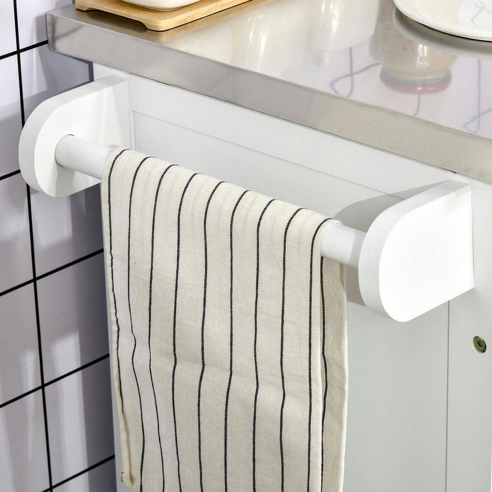 Left. Kadyn - Rolling Kitchen Utility Cart with Stainless Top, Drawer, and Racks, White - White.