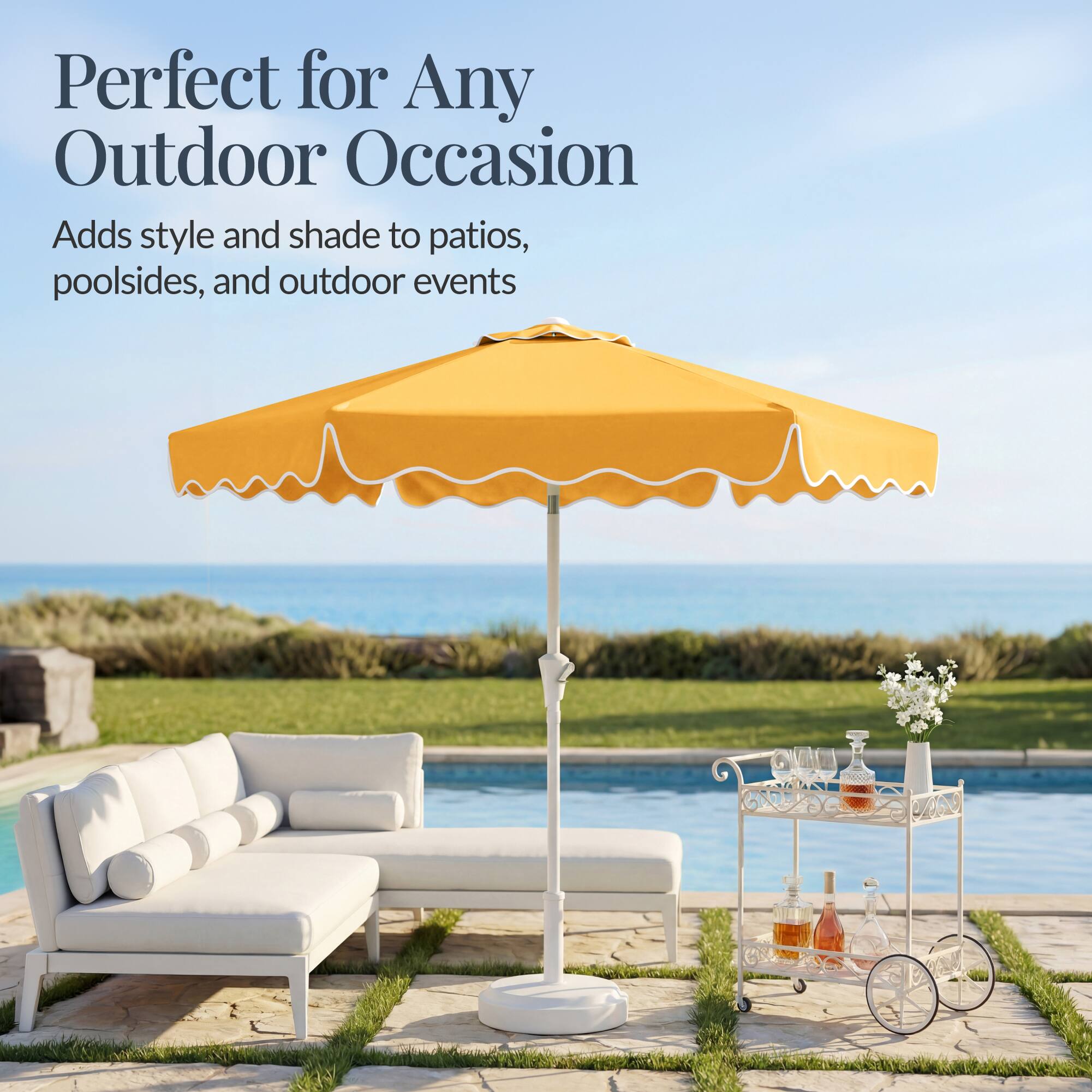 Perfect for Any Outdoor Occasion  
Adds style and shade to patios, poolside, and outdoor events