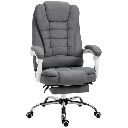 Front. APRILSOUL - Home Office Chair with Linen - Feel Fabric Thick Padding 135 Degree Recline Footrest and Cushioned Armrests - DARK GREY.