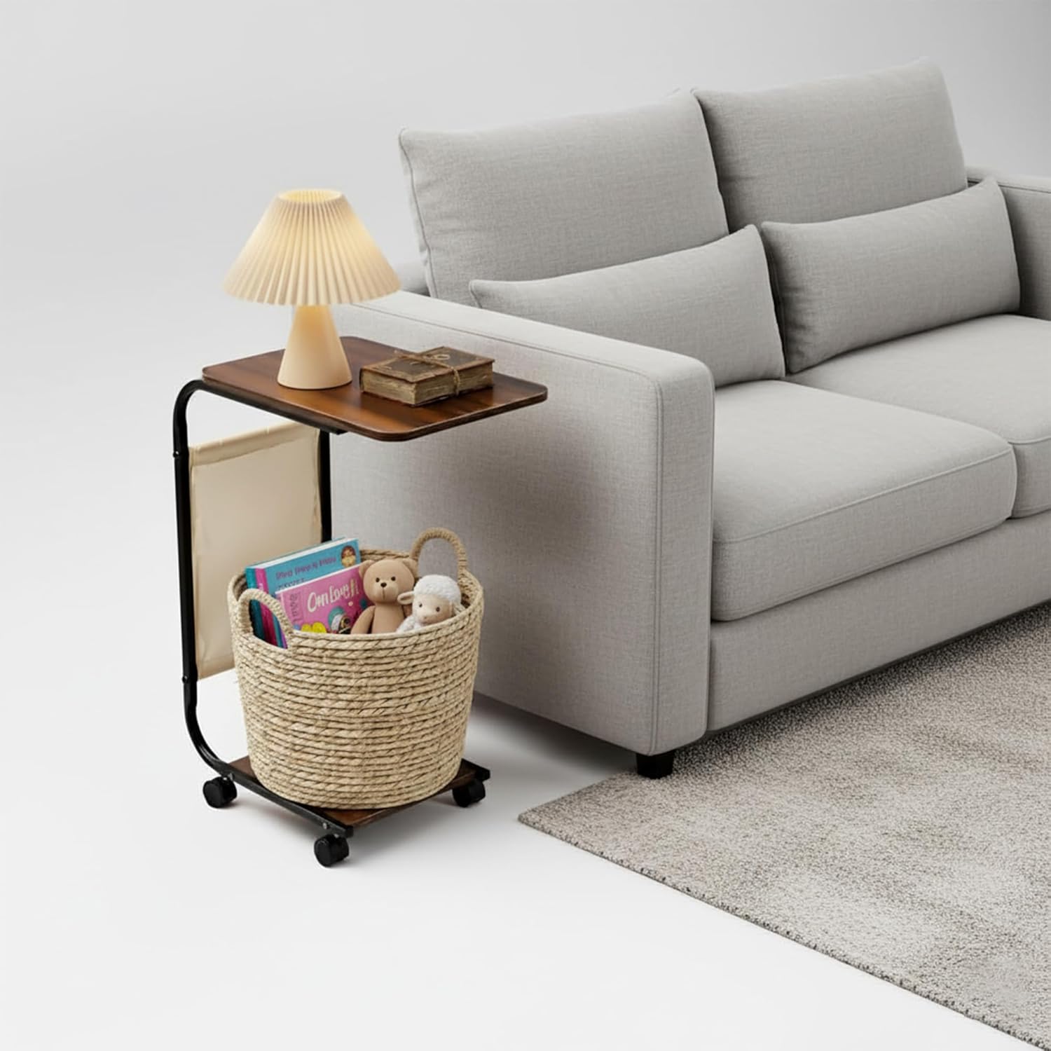 Alt View 4. Tiramisubest - Coffee Table with Wheels,Side Tables,Living Room Narrow End Table,Minimalist Bedside Tables - Walnut Color.