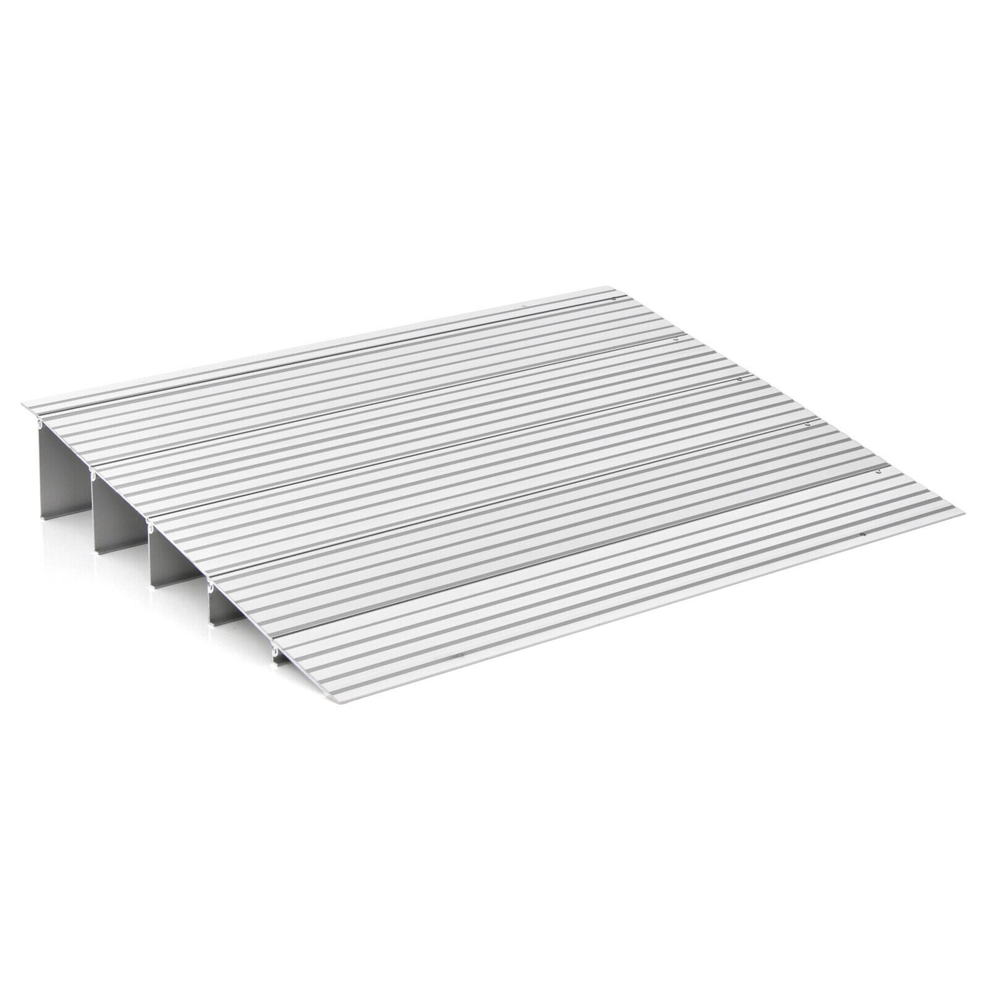 Front. Gymax - Gymax 5'' Door Threshold Ramp Aluminum Adjustable Rise Entry Ramp for Wheelchair - Silver.