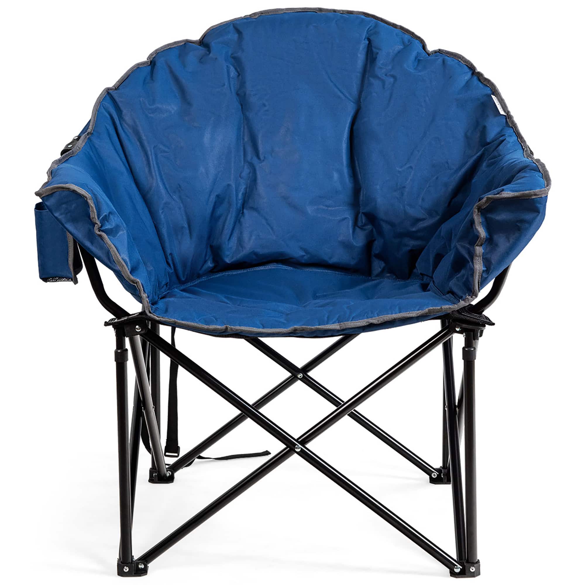 Front. Costway - Folding Camping Moon Padded Chair with Carry Bag Cup Holder Portable Navy - Navy.