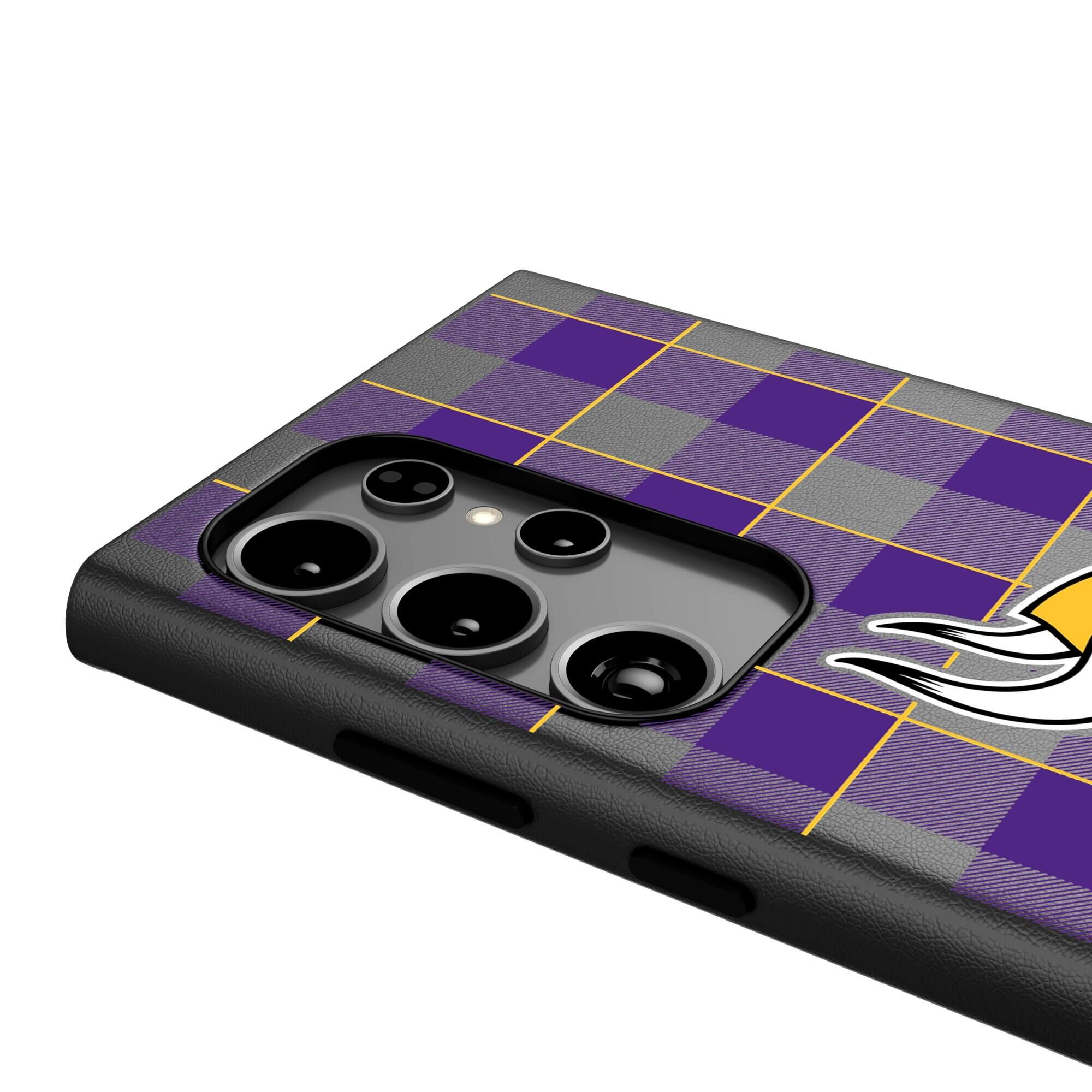 Alt View 3. Keyscaper - Minnesota Vikings Plaid Galaxy Magnetic Bump Case - S24 Ultra - Black.