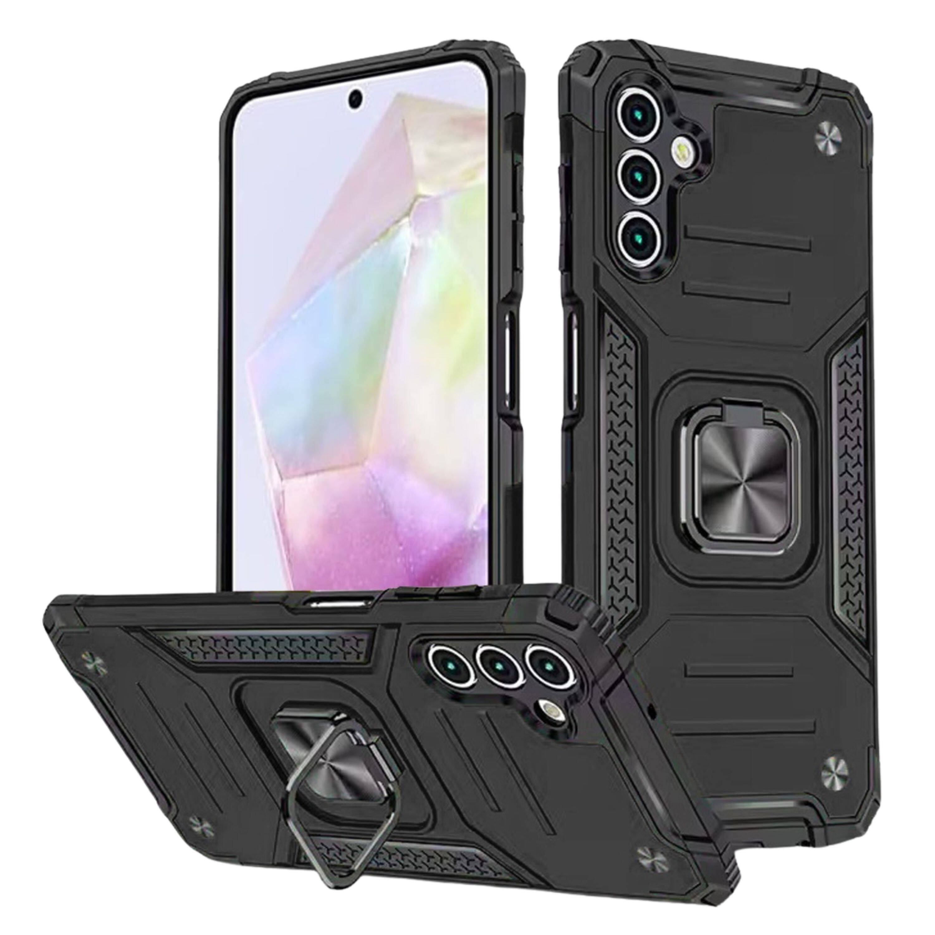 Front. Kitcheniva - Shockproof Robust Magnetic Stand Phone Case With Tempered Glass For Samsung Galaxy A36/A56 Black - Black.