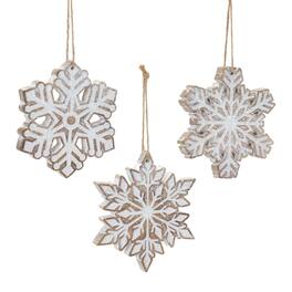 BreeBe - Glittered Snowflake Ornament (Set of 3) - Brown, White
