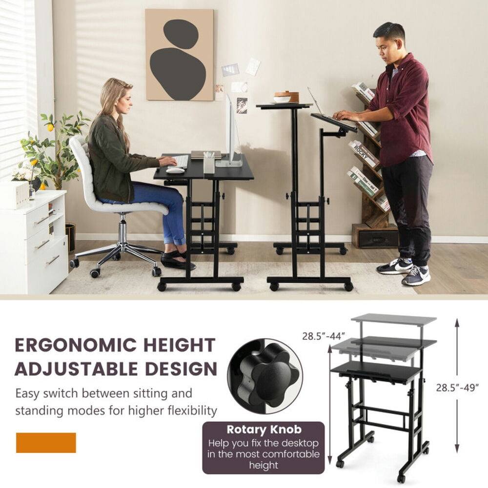 ROCKY 28.5"-44" ERGONOMIC HEIGHT ADJUSTABLE DESIGN  
Easy switch between sitting and standing modes for higher flexibility  
Rotary Knob  
Help you fix the desktop in the most comfortable height 28.5"-49"  

ERGONOMIC HEIGHT ADJUSTABLE DESIGN  
Easy switch between sitting and standing modes for higher flexibility  

Rotary Knob  
Help you fix the desktop in the most comfortable height