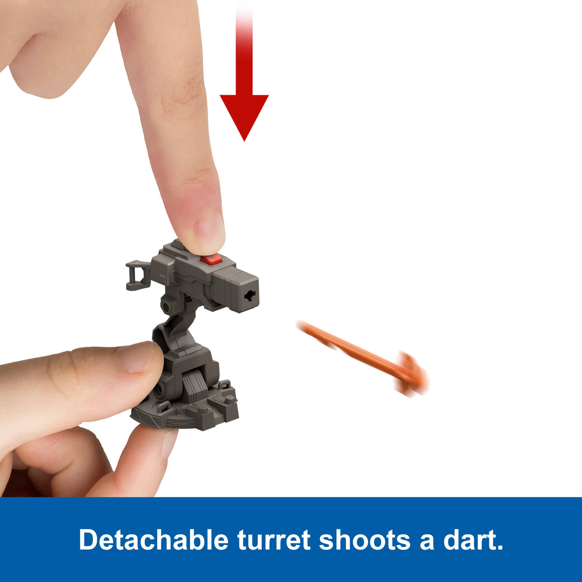 Detachable turret shoots a dart.