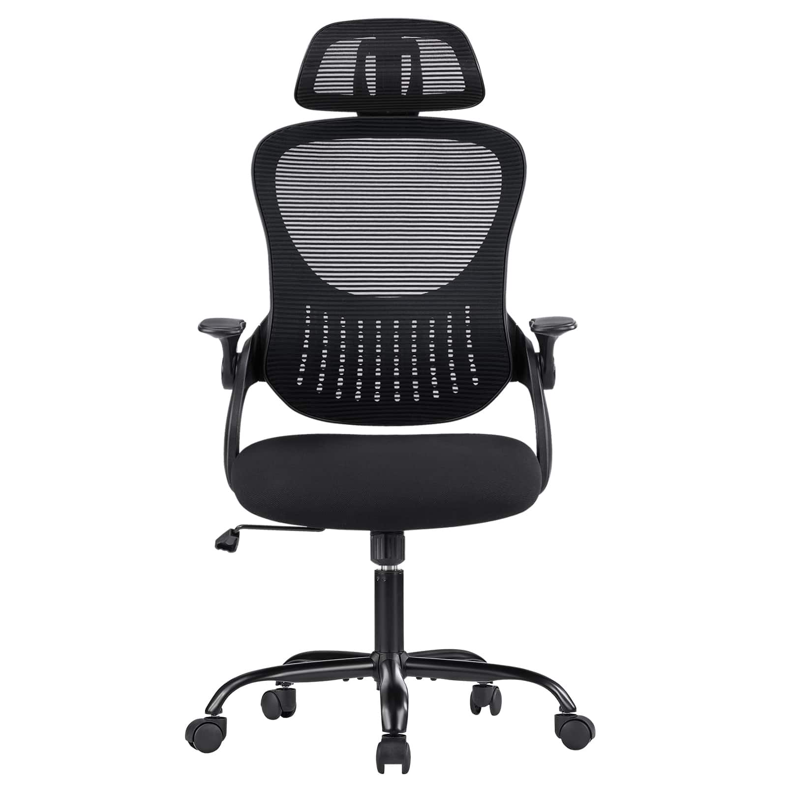 Spaco - Executive Office Chair with Headrest and Lumbar Support,Ergonomic Mesh Computer Desk Chair,Adjustable Flip-up Arms - Black
