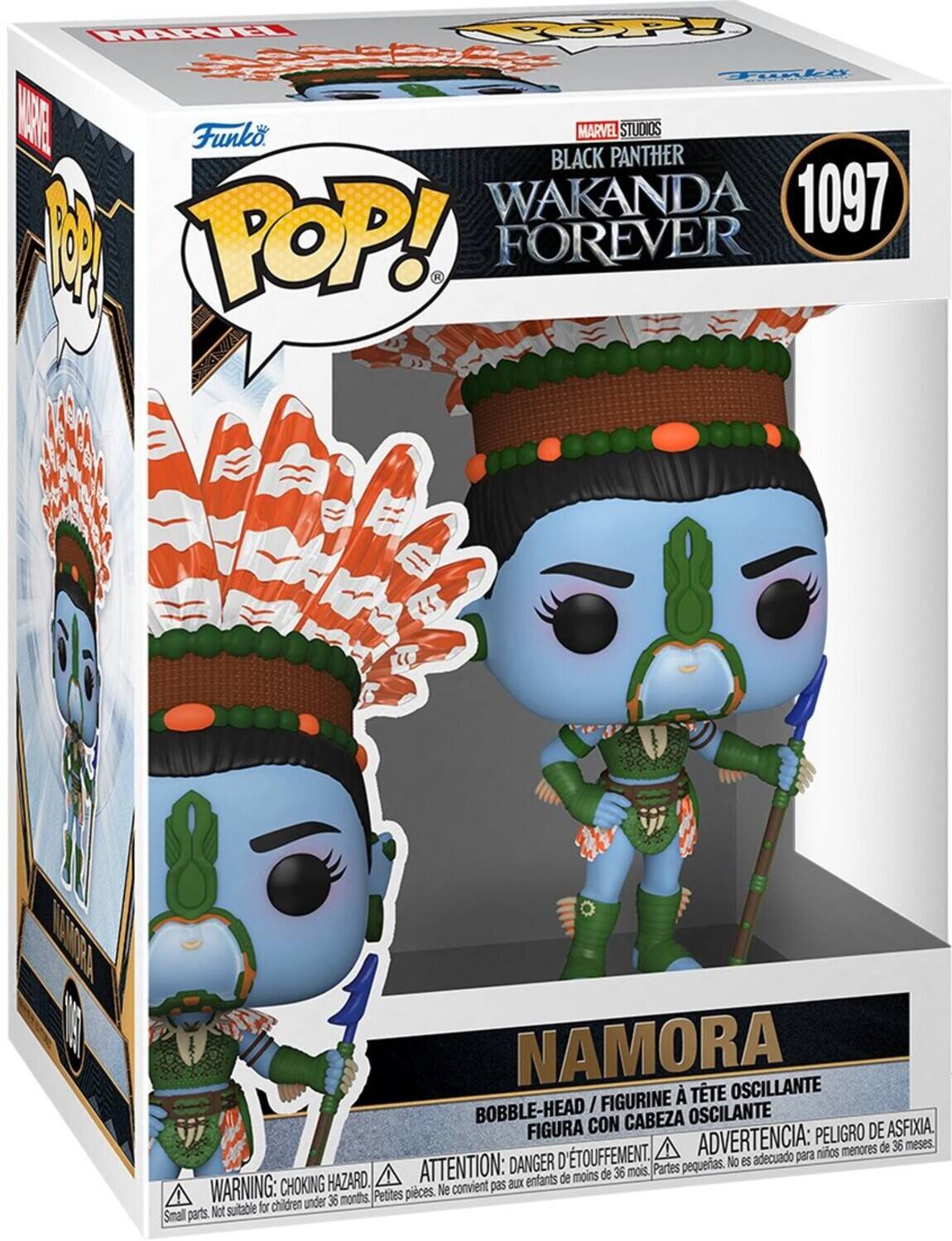 Funko Pop! Black Panther Wakanda Forever 1097 Namora Bobble-head / Figurine à tête oscillante / Figura con cabeza oscilante / Peligro de asfixia d'etouffement. Advertencia: para niños menores de 36 meses. DANGER D pequeas. No es adecuado aux enfants de moins de 36 mois. Partes pequeñas. Petites pieces. Ne convient pas aux enfants de moins de 36 mois. Small parts. Not suitable for children under 36 months. Choking hazard.