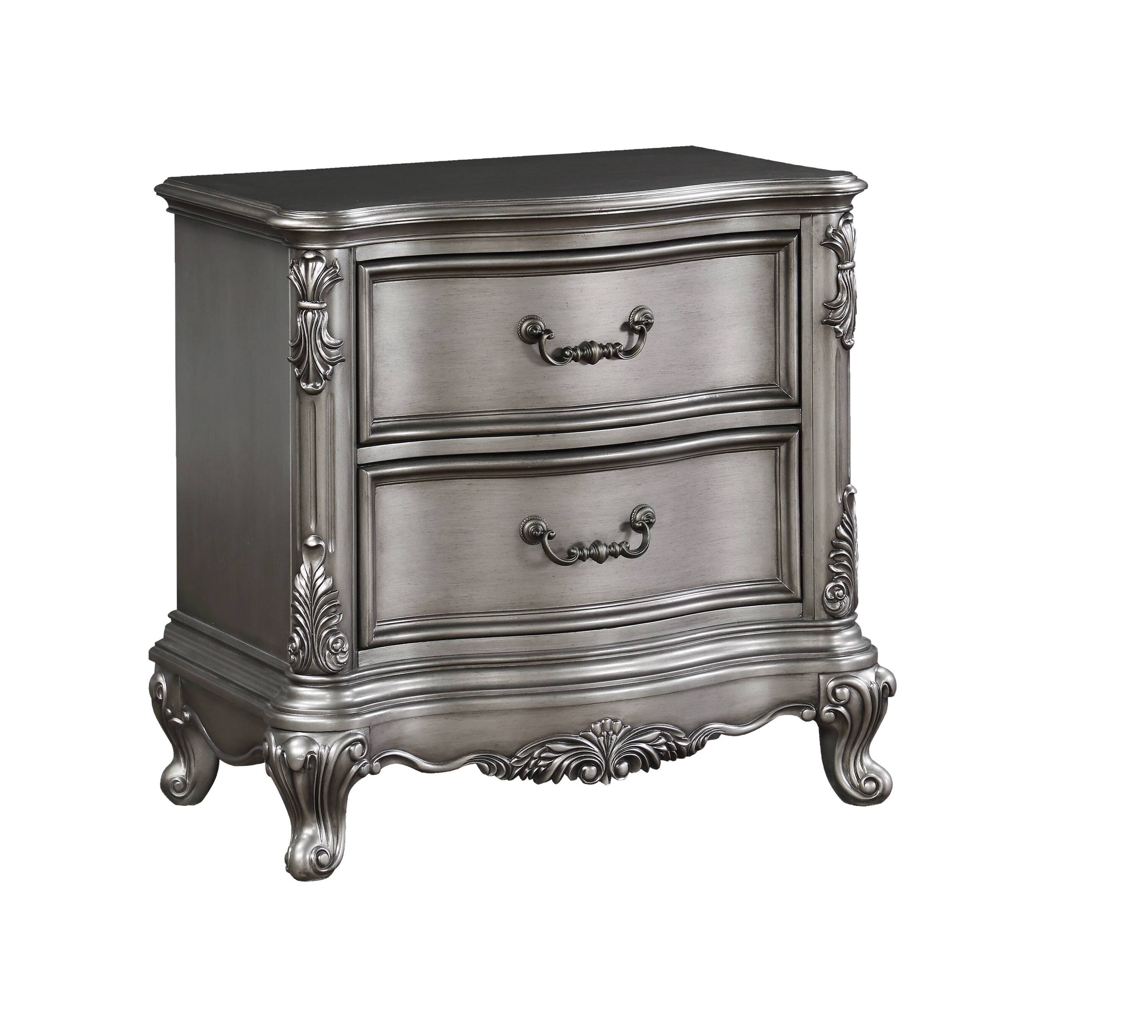 Left. Tiramisubest - Traditional Vintage Nightstand with Antique Platinum Finish - Brown.