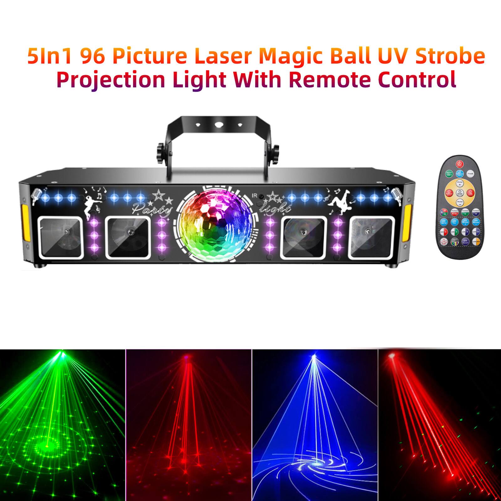 5In1 96 Picture Laser Magic Ball UV Strobe Projection Light With Remote Control

Party IR light