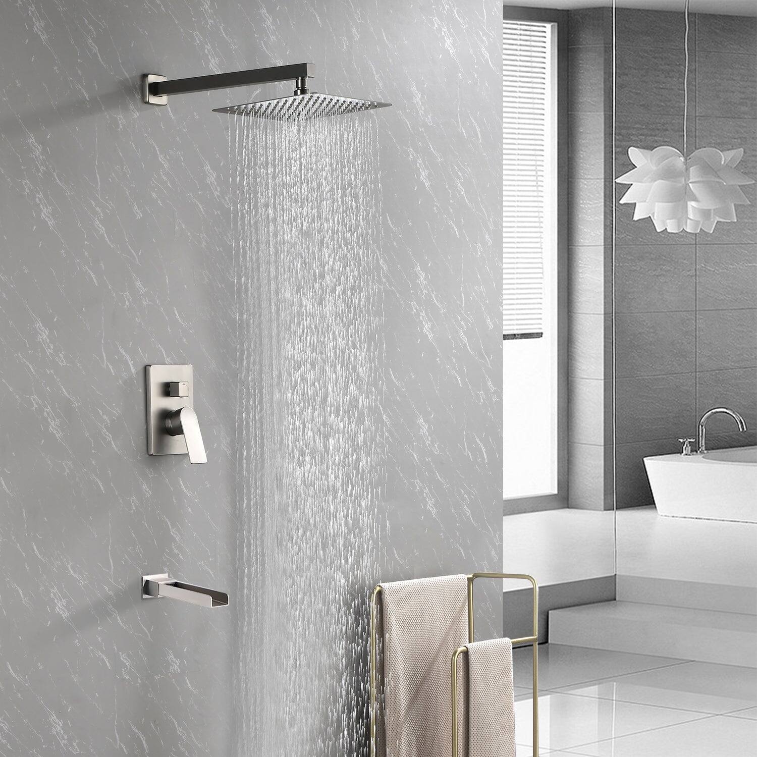 Alt View 3. Boyel Living - Brushed Shower Set 10 Inch SUS304 Top Spray Waterfall Spout Dual Water Outlet - Brushed Nickel.