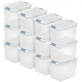 Sterilite - 25 Quart Latching Storage Box, Stackable Bin with Latch Lid, 12 Pack - Clear