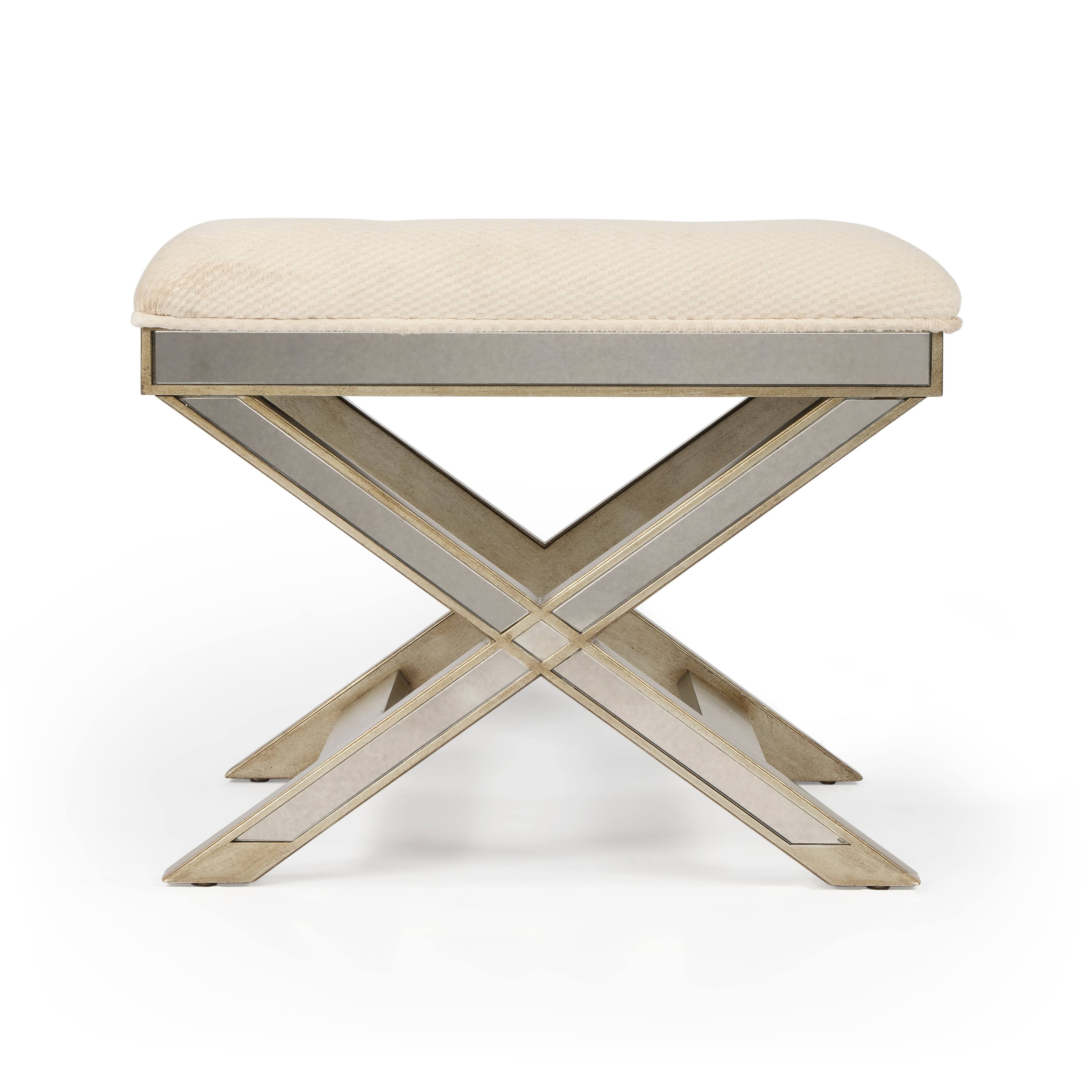 Alt View 3. Butler Specialty - Marlo 26 in. W Rectangular Wood and Antique Mirrored Upholstered Vanity Stool - Cream.